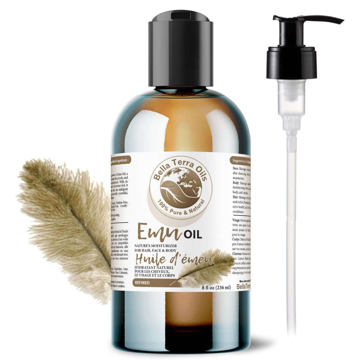 NEW Emu Oil. 8oz. Australian. Fully Refined. Organic. 100% Pure. Hair Growth Oil. Hexane-free. Reduces Inflammation. Prevents Hair Loss. Natural Moisturizer. For Hair, Skin, Nails, Stretch Marks.