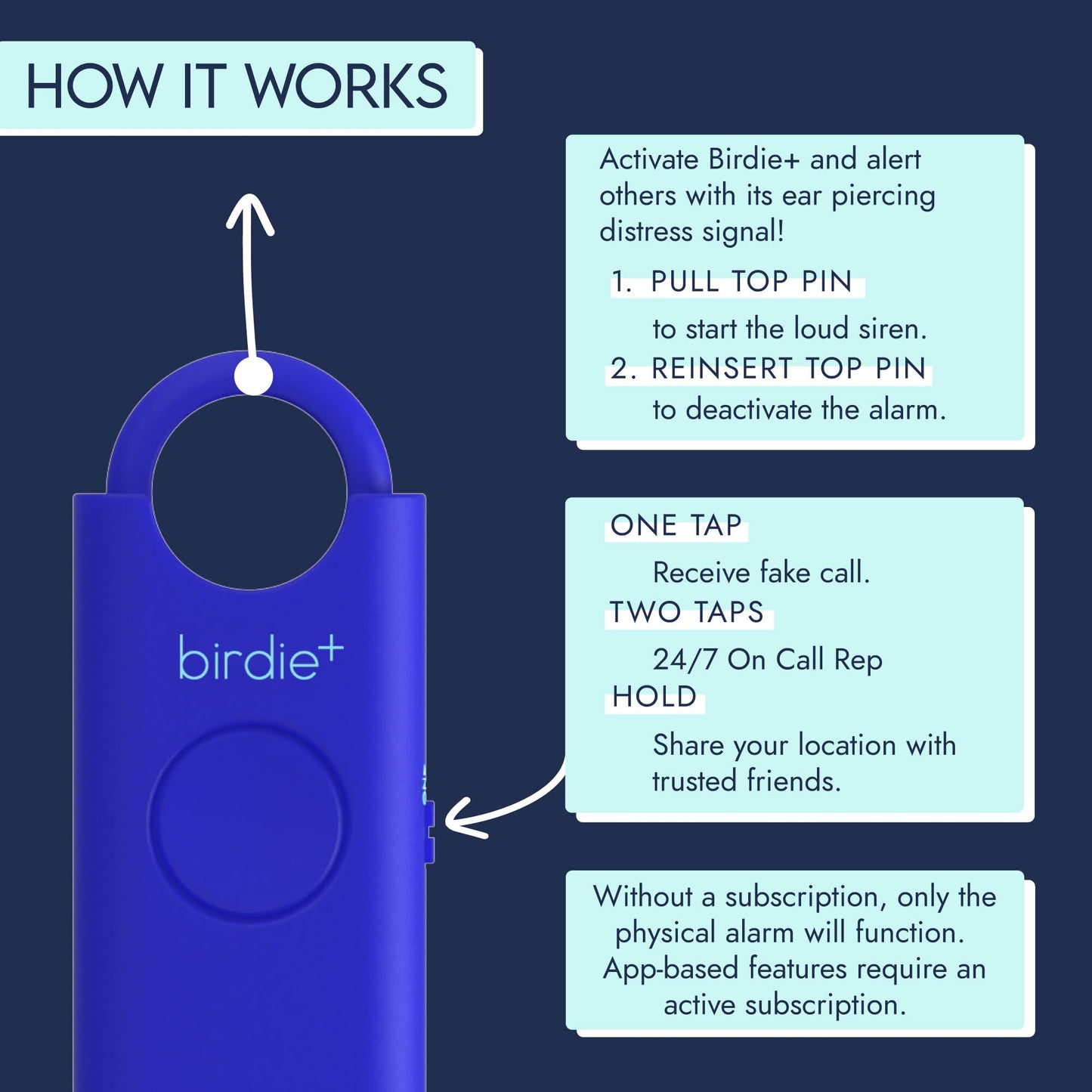 Alarma de Seguridad Personal Birdie Birdie+ Blanca con Sirena Fuerte y Conexión Bluetooth para Mujer