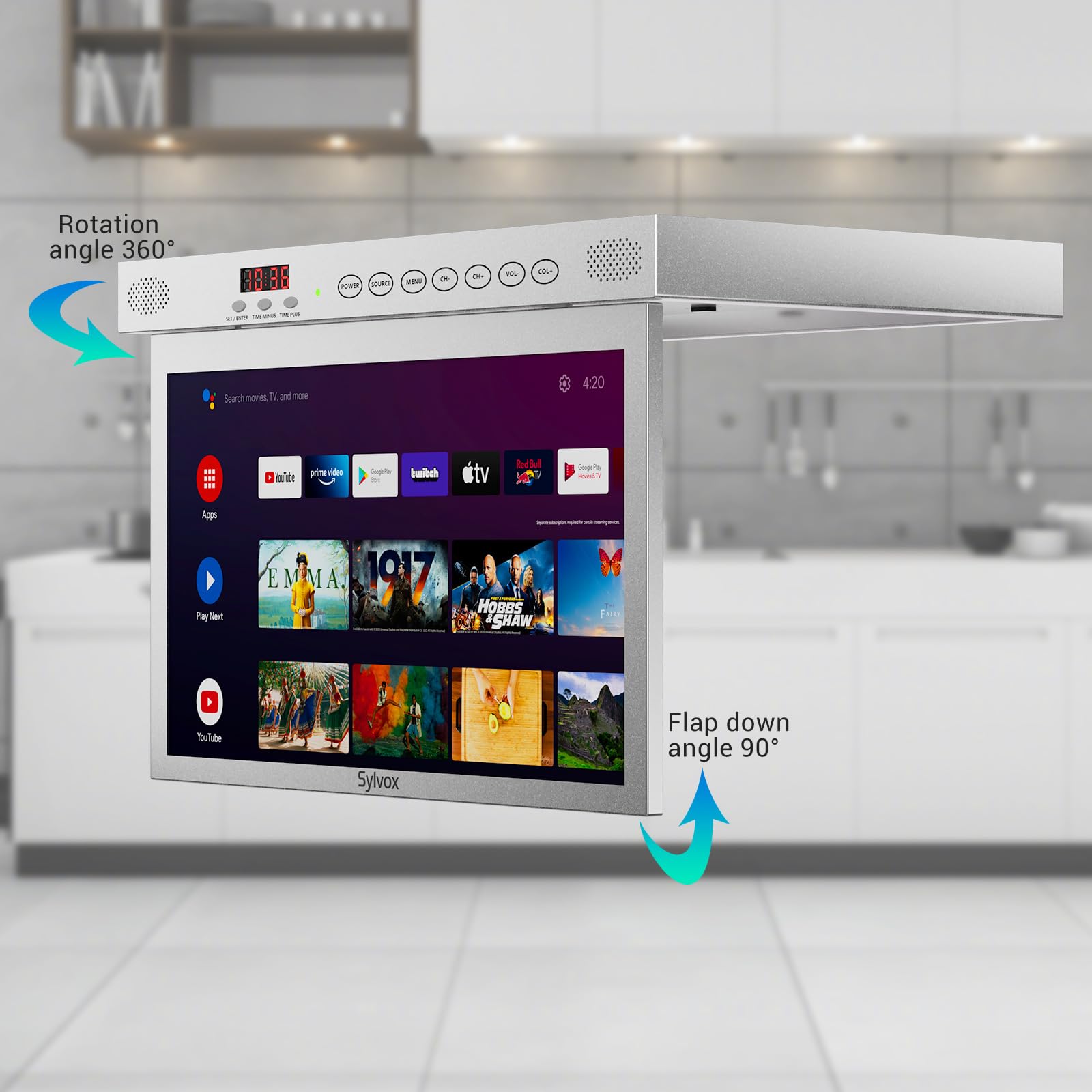Smart TV SYLVOX Plateado Giratorio 360° para Cocina y RV