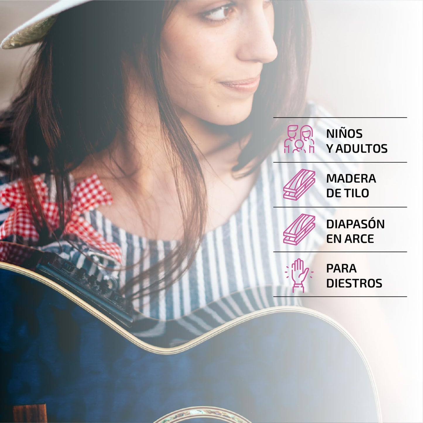 FEMMTO Guitarra Electroacústica con Bolso + Cinta + Púas + Cuerdas extras (Azul)