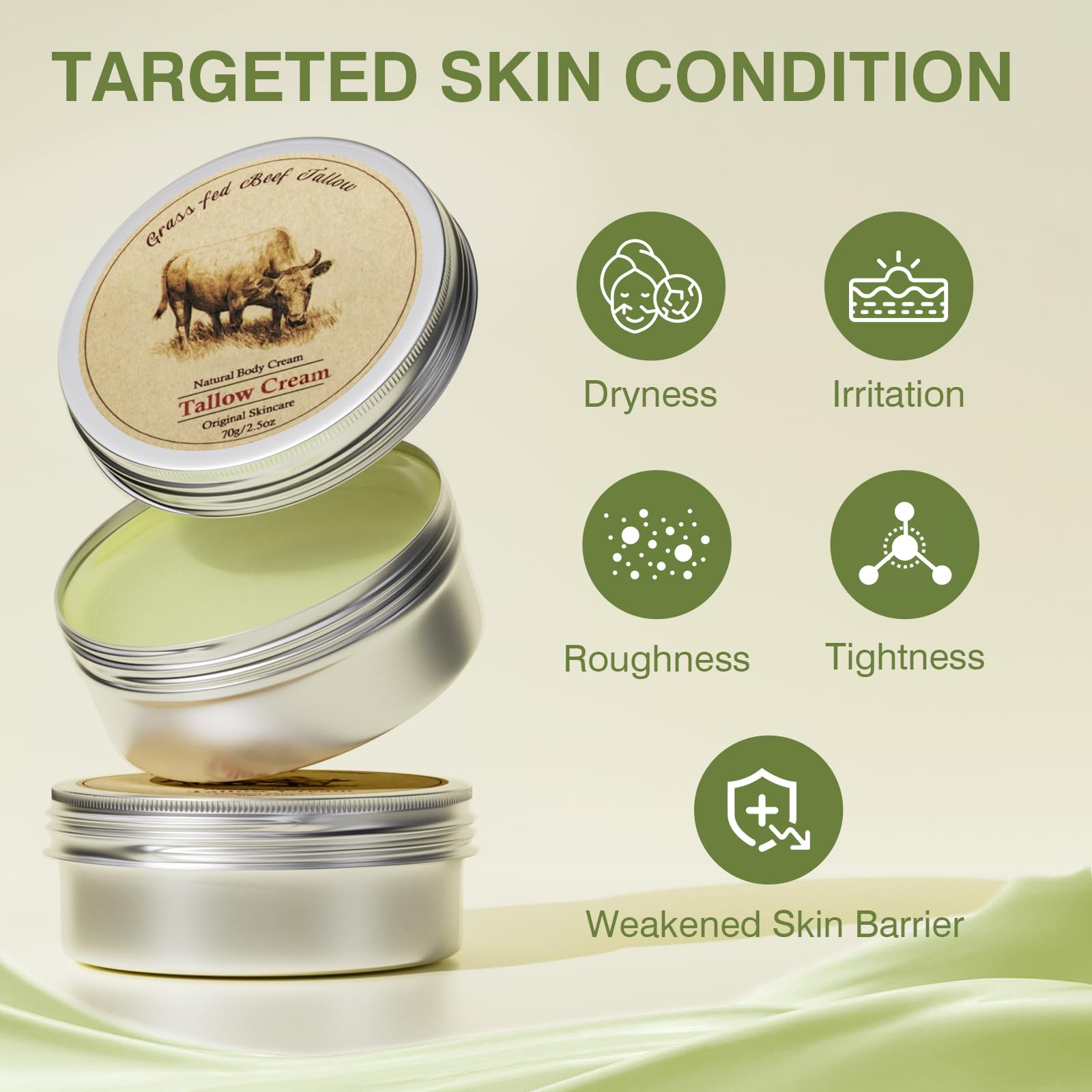 Sebo de ternera, sarga de ternera para la piel, crema de sargo y miel, bálsamo orgánico de ternera para humectante facial con miel silvestre cruda para bálsamo multiusos, loción de sarga