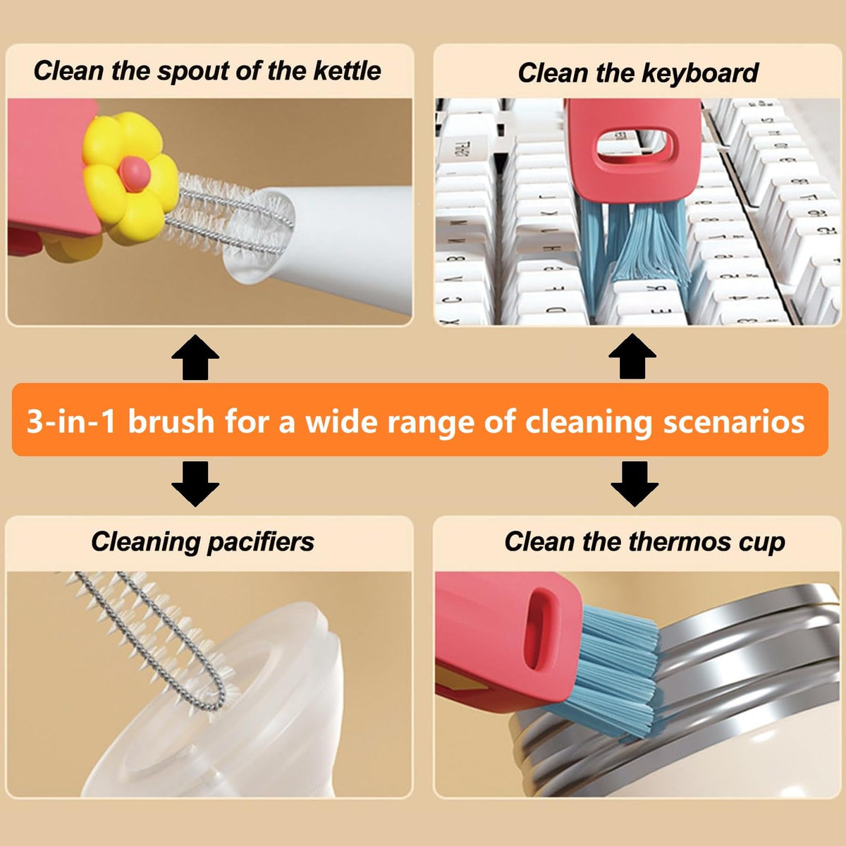 Paquete de 3 cepillos de limpieza – Cuello de botella de limpieza profunda, pajitas y tapas de taza, depurador de espacio apretado 3 en 1 para botellas de agua, tazas de viaje, cocina en casa y
