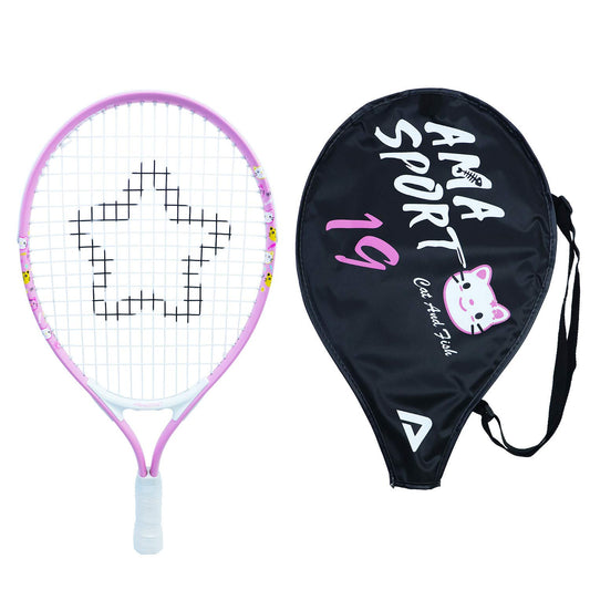 AMA SPORT - Raqueta de tenis para niños pequeños principiantes de 19 pulgadas, color rosa para niñas jóvenes con bolsa de correa para el hombro (rosa bebé, 19)