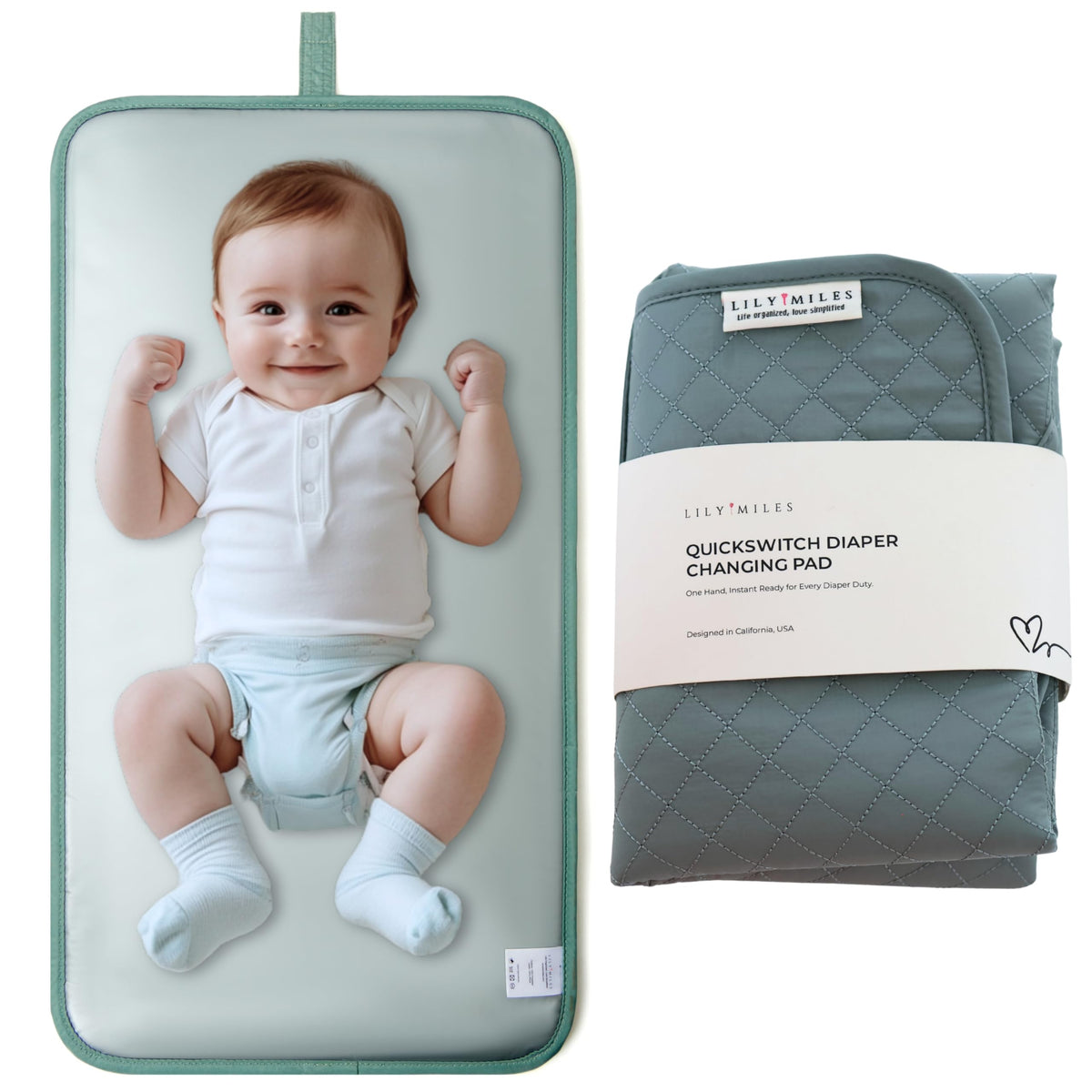 Lily Miles - Cambiador portátil para bebé, cambiador de pañales con cierres magnéticos, almohadilla de viaje para bolsa de pañales, esencial para bebé, tapete lavable e impermeable (verde sauce
