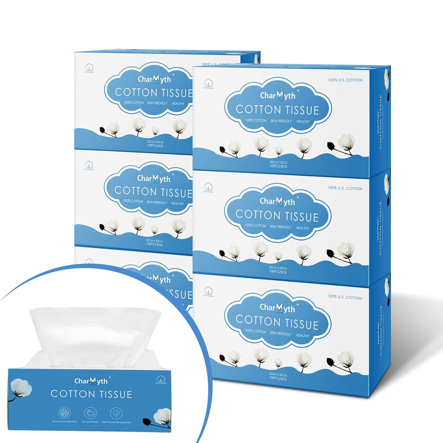 Charmyth - Pañuelos de algodón para cara sin perfume, suave, desechables, toallitas secas, toallitas secas para bebé para piel sensible, tela de algodón facial, 600 unidades