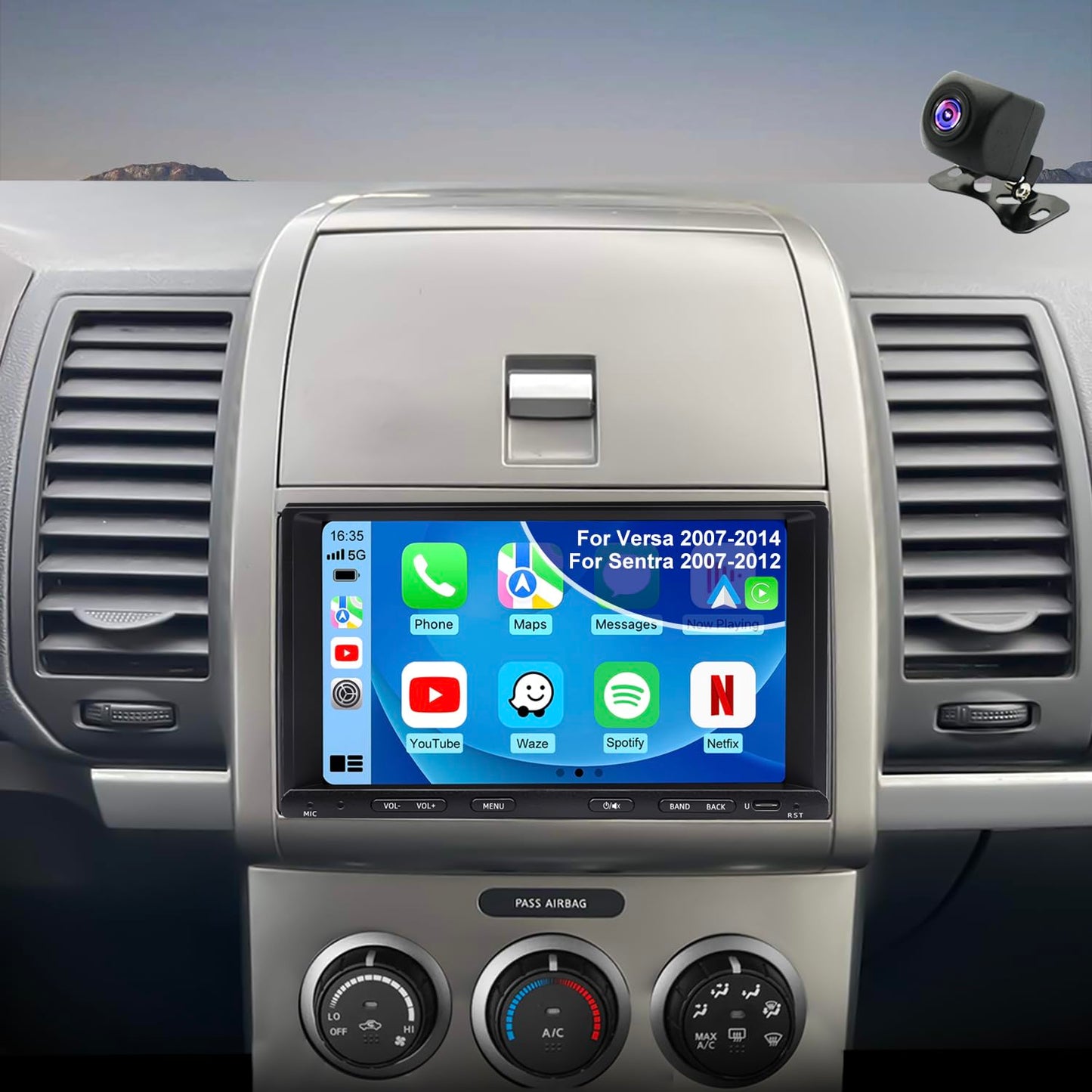 Radio de Coche para Nissan Sentra 2007-2012, 350Z 2003-2009, Versa 2007-2014, Pathfinder 1994-2007, NV200 2009-2017, Estéreo Pantalla Táctil de 7 Pulgada con Carplay Android Auto GPS FM BT WiFi Cámara