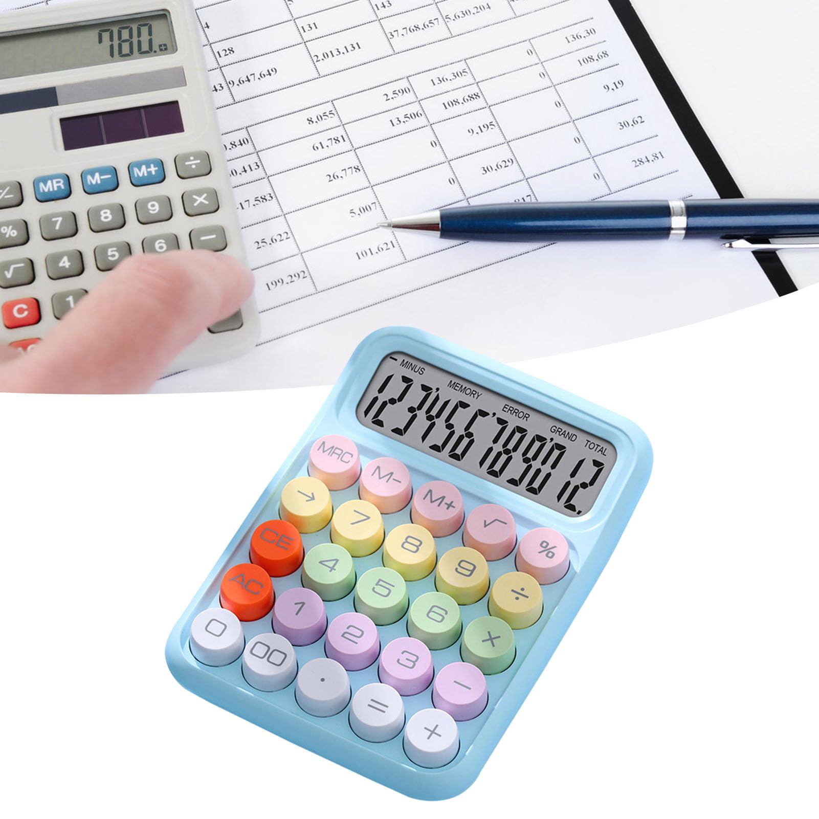 Calculadora Electrónica de Colores, Calculadora a Prueba de Salpicaduras, Conveniente para Uso Escolar y Doméstico (Cielo Azul)