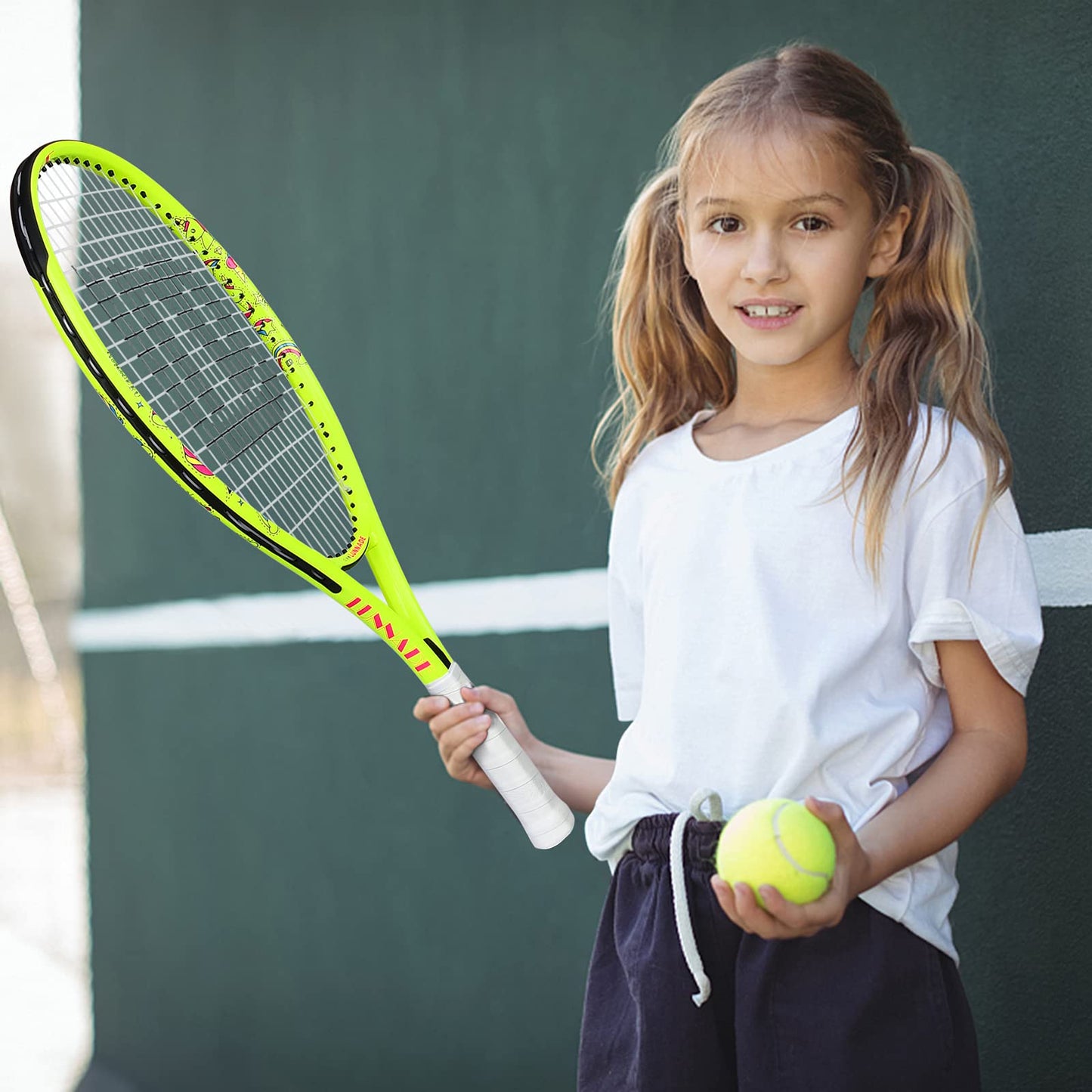 LUNNADE - Raqueta de tenis para niños pequeños, 19/21/23/25 pulgadas con cubierta, adecuada para niños y niñas principiantes de 3 a 12 años