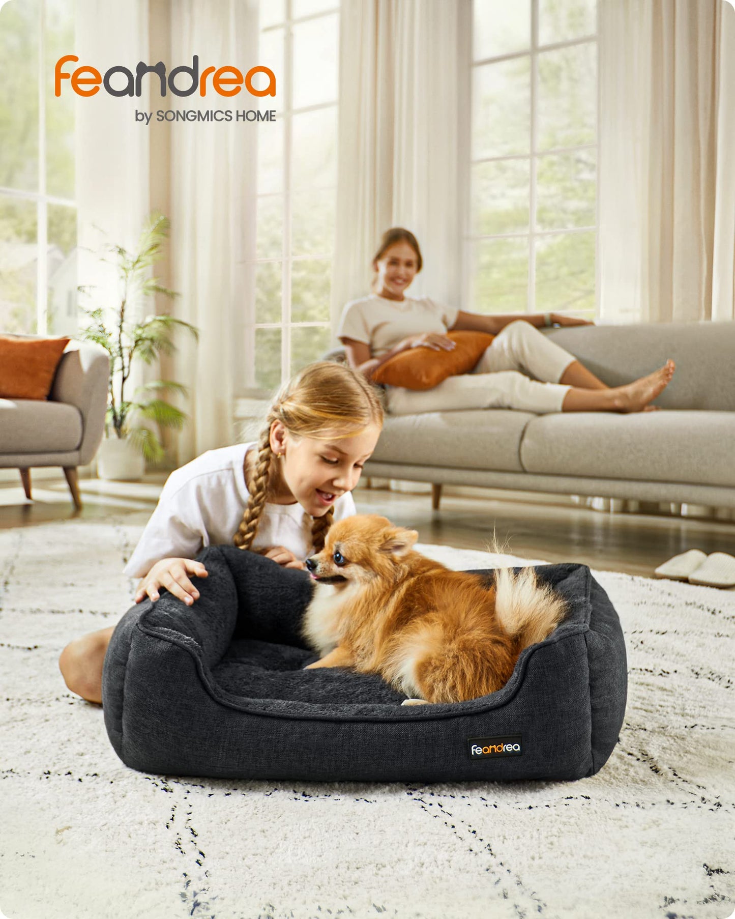 Feandrea Cama para Perros, Sofá para Mascotas, 70 x 55 x 21 cm, Bordes Elevados, M, para Perros Pequeños, Gris Oscuro MPGW010G01