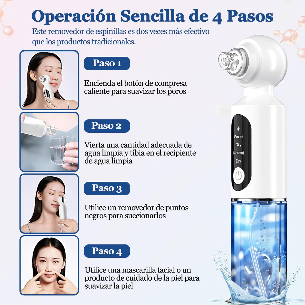 TYDGDJD Succionador de Puntos Negros Electrico, Removedor de Puntos Negros USB Recargable, Pantalla LED, 6 Sondas de Succión y 3 Modos, 4 Pcs Acné Kit, Extractor de Puntos Negros, Removedor de Espinillas