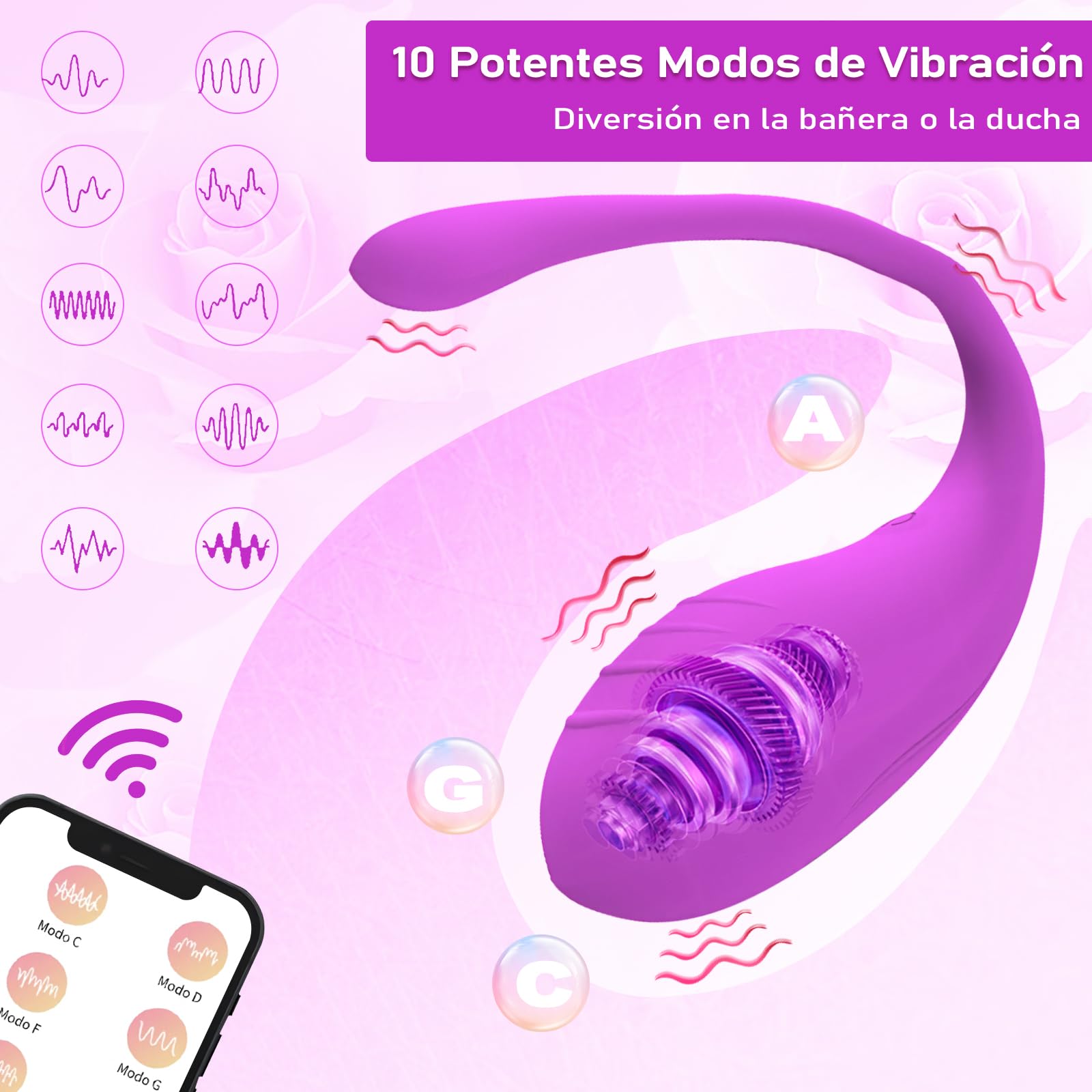 Vibrador EHRHDKNS Morado Oscuro con Control de APP y 10 Modos para Mujer