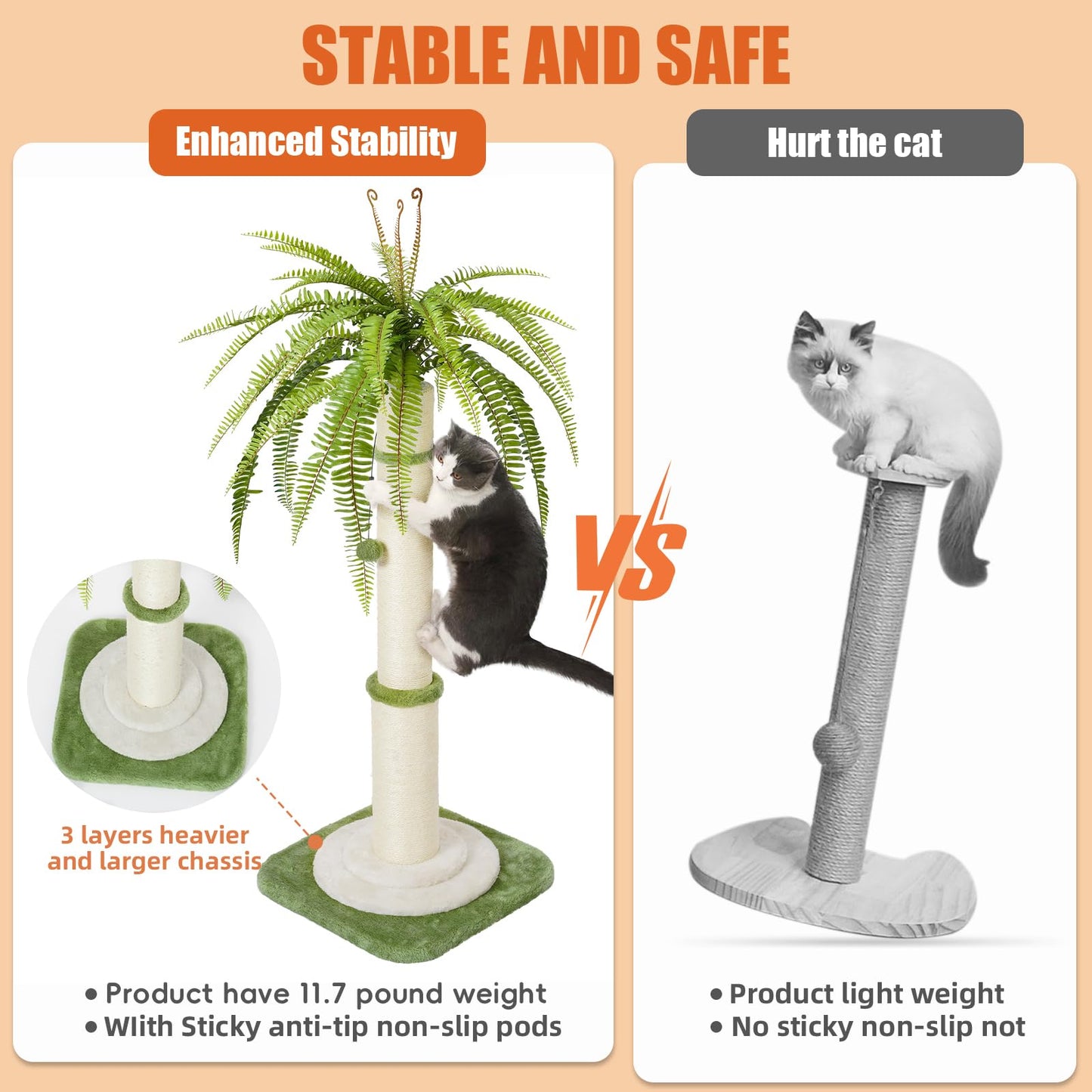 Honcet - Poste rascador para gatos de 42 pulgadas de alto, postes de rascar duraderos para gatos de interior, ideal para gatos grandes, garantiza una satisfacción de gatos de larga duración