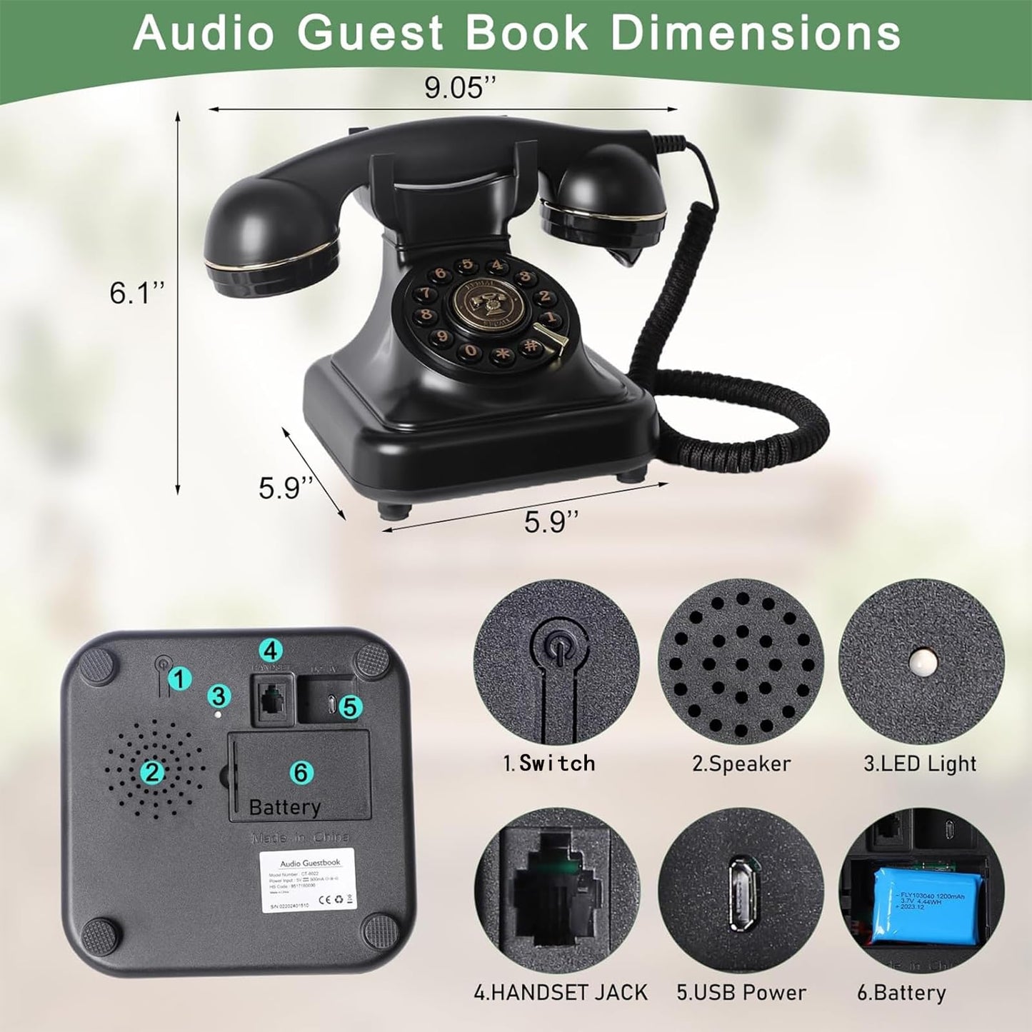 ROOMEDAL Libro de Visitas de Audio para Bodas, Teléfono Vintage con Mensaje de Voz y Caja de Regalo Premium para Eventos Especiales, Despedida de Soltera, Fiesta de Cumpleaños, Baby Shower