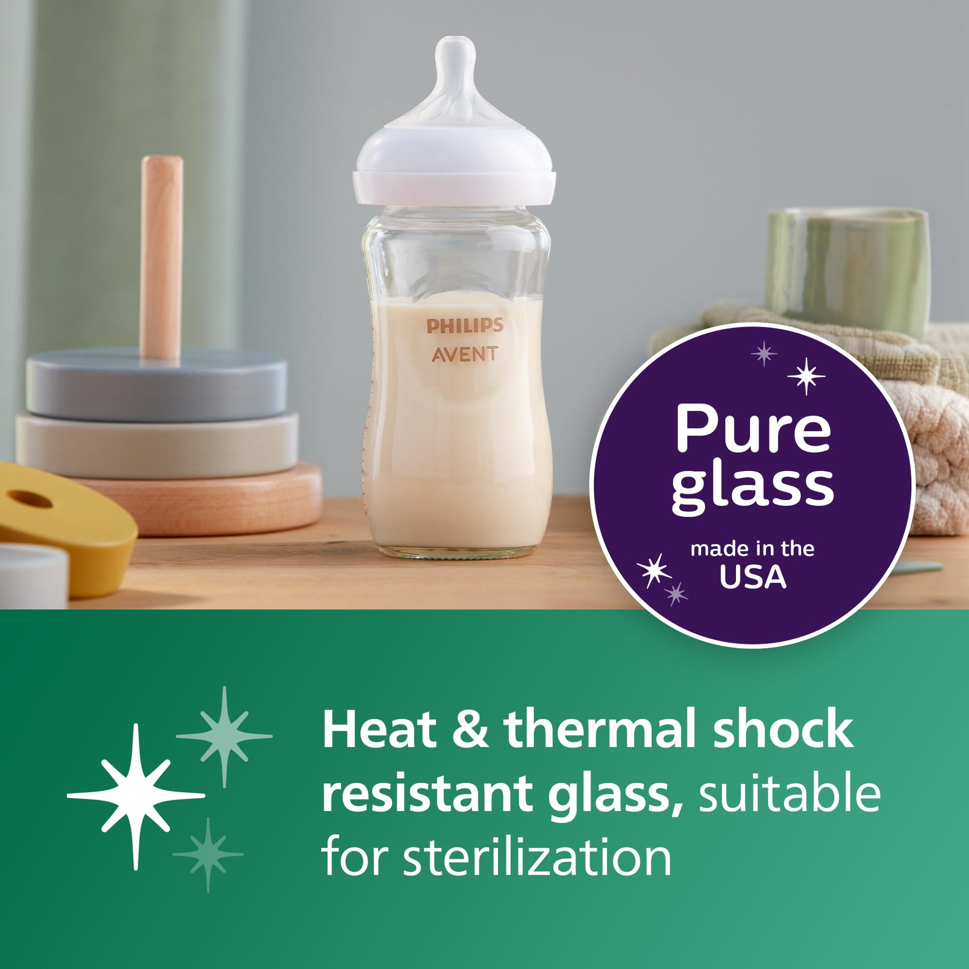 Botella de Cristal Natural Philips AVENT con Pezón de Respuesta Natural para Bebé