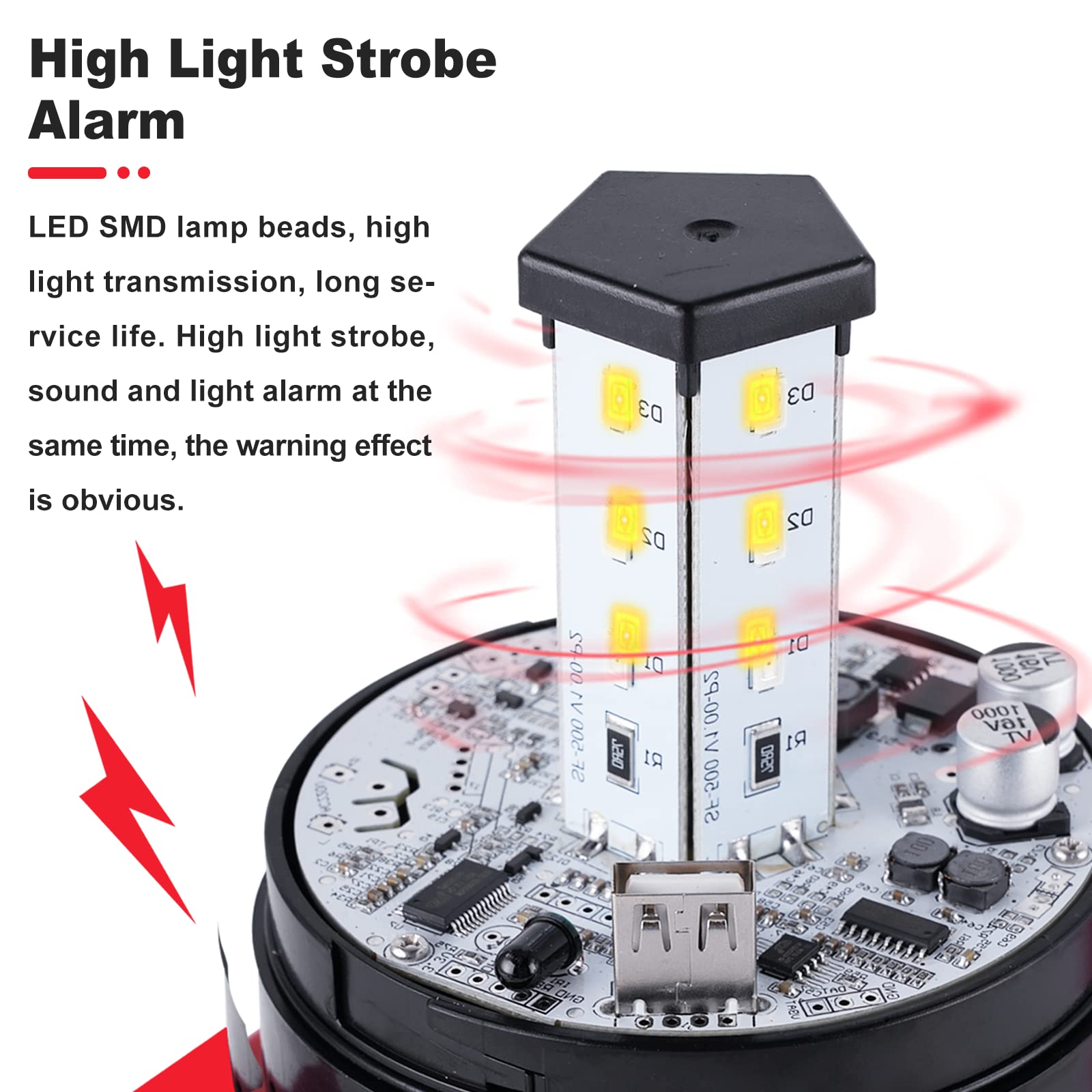 Alarma de Sirena Industrial Saladulce Roja 120 dB con Luz Estroboscópica para Exteriores IP65