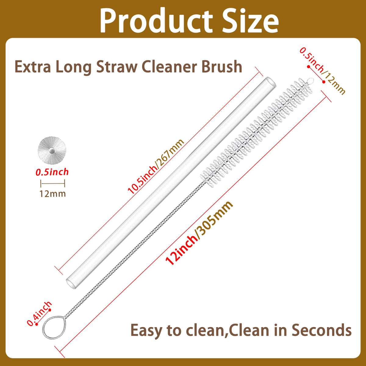 CIDYAUST - cepillo para polvo limpiador de pajitas extra largo de 12 pulgadas, cepillo para polvo de paja extra largo con mango de acero inoxidable 304, cepillo para polvo de limpieza de pajita extra