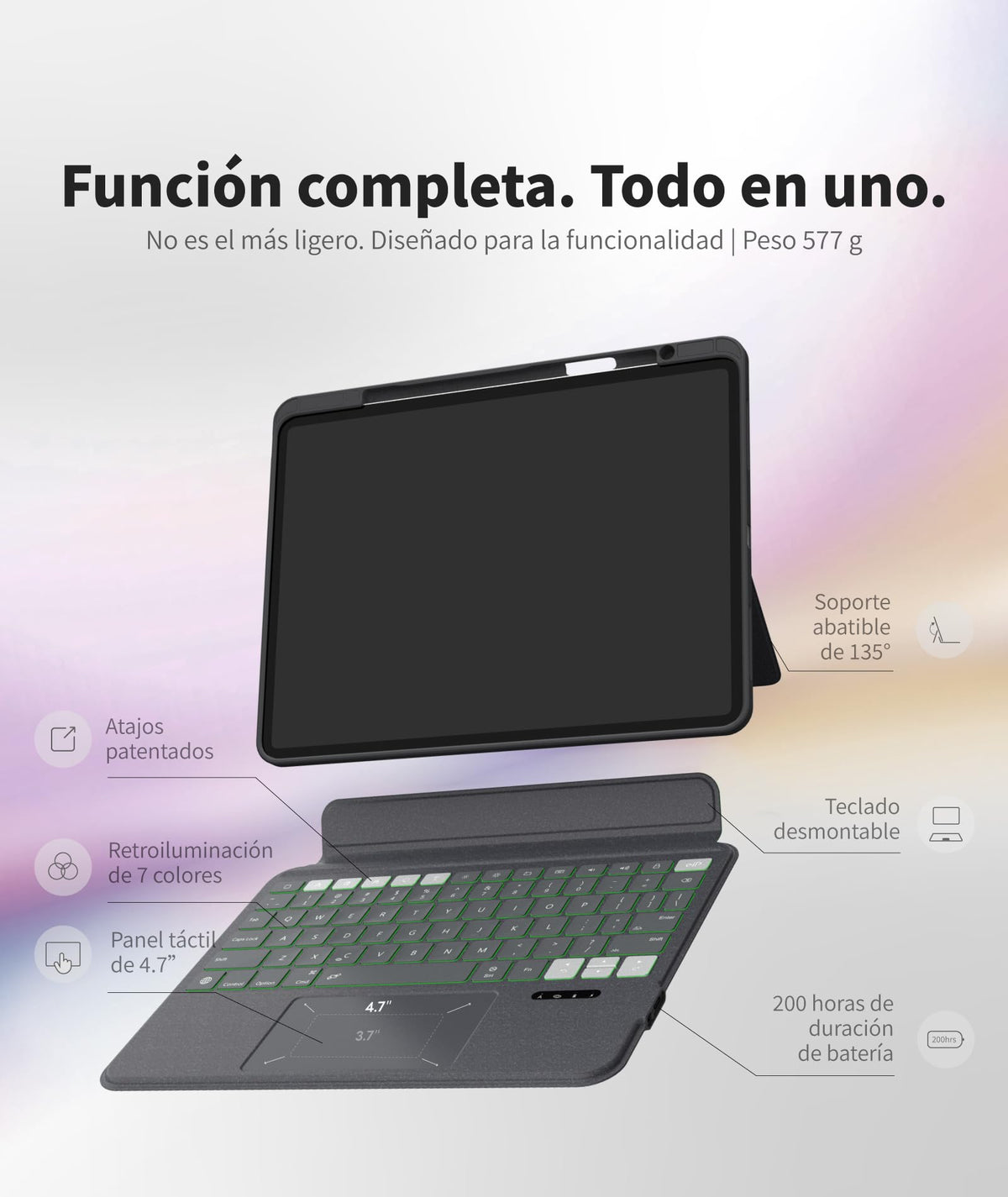 Funda Teclado EIP magnético iPad Air 11" con Bisagra Ajustable y Retroiluminación 7 Colores