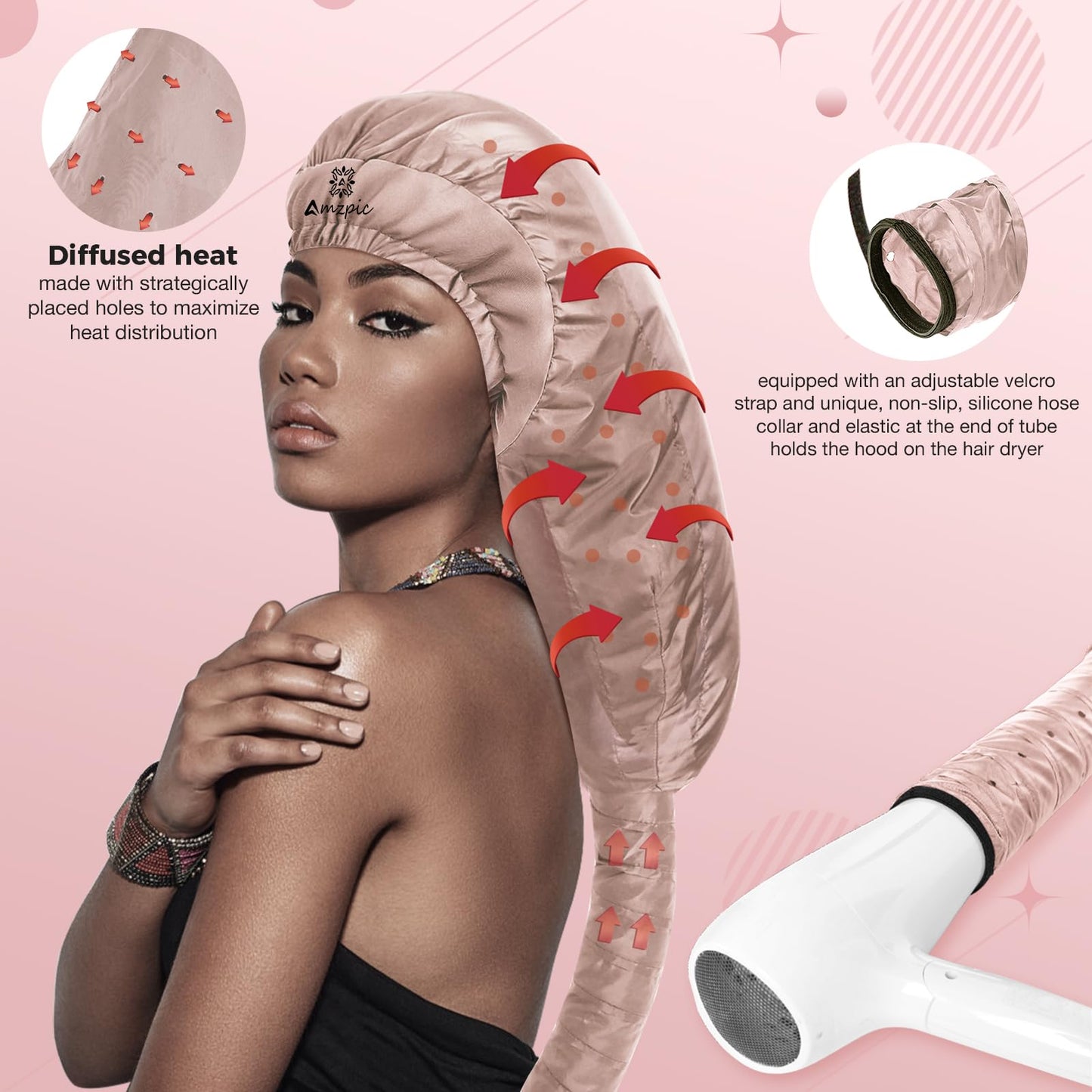 Accesorio Secador De Pelo Versión Extendida Rosa con Diadema para Reducir Calor en Peinado y Secado