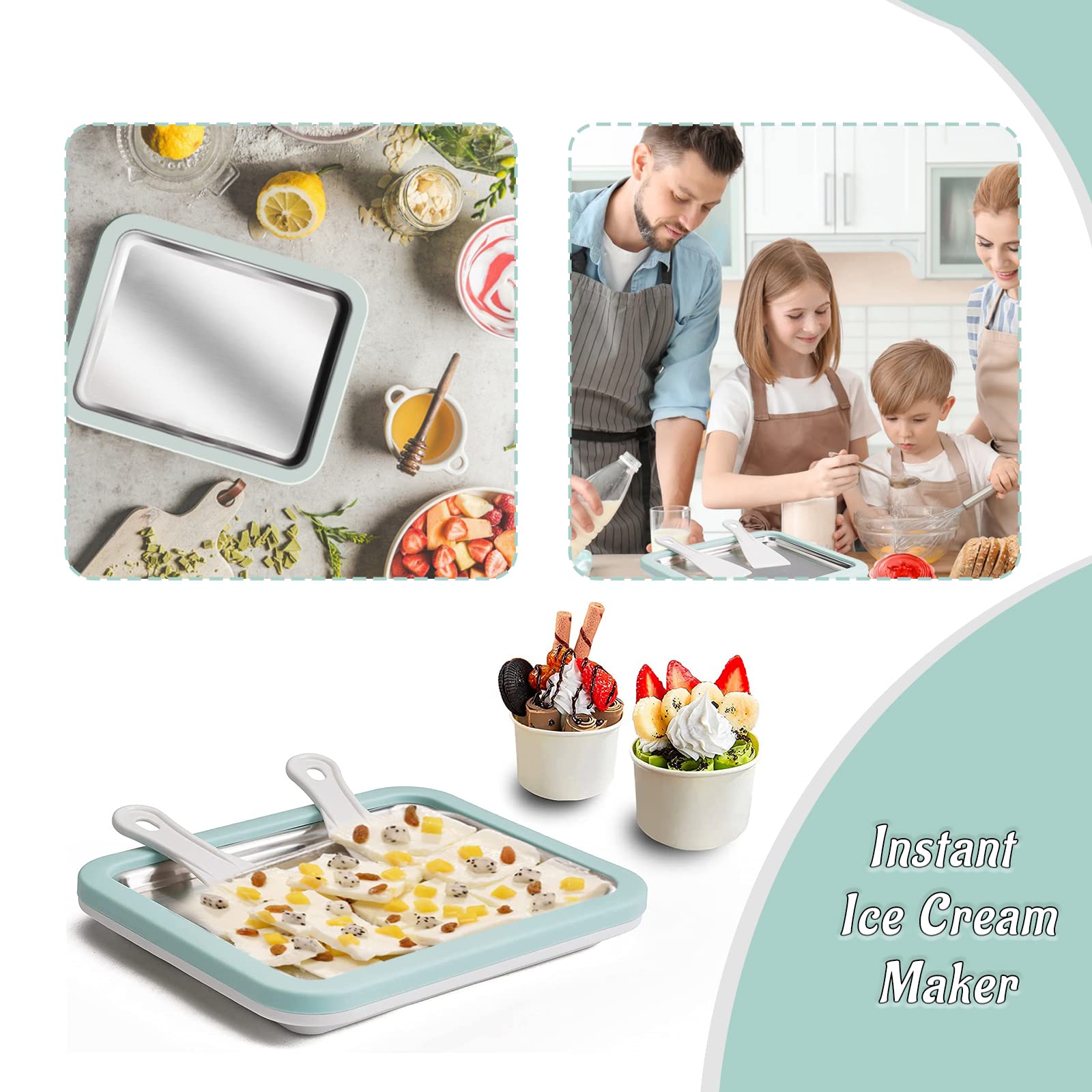 Máquina de helado instantánea, máquina de helado enrollado, sartén/rollo de gelatina instantánea, hecho en casa para divertirse actividades de padres e hijos, familias blancas