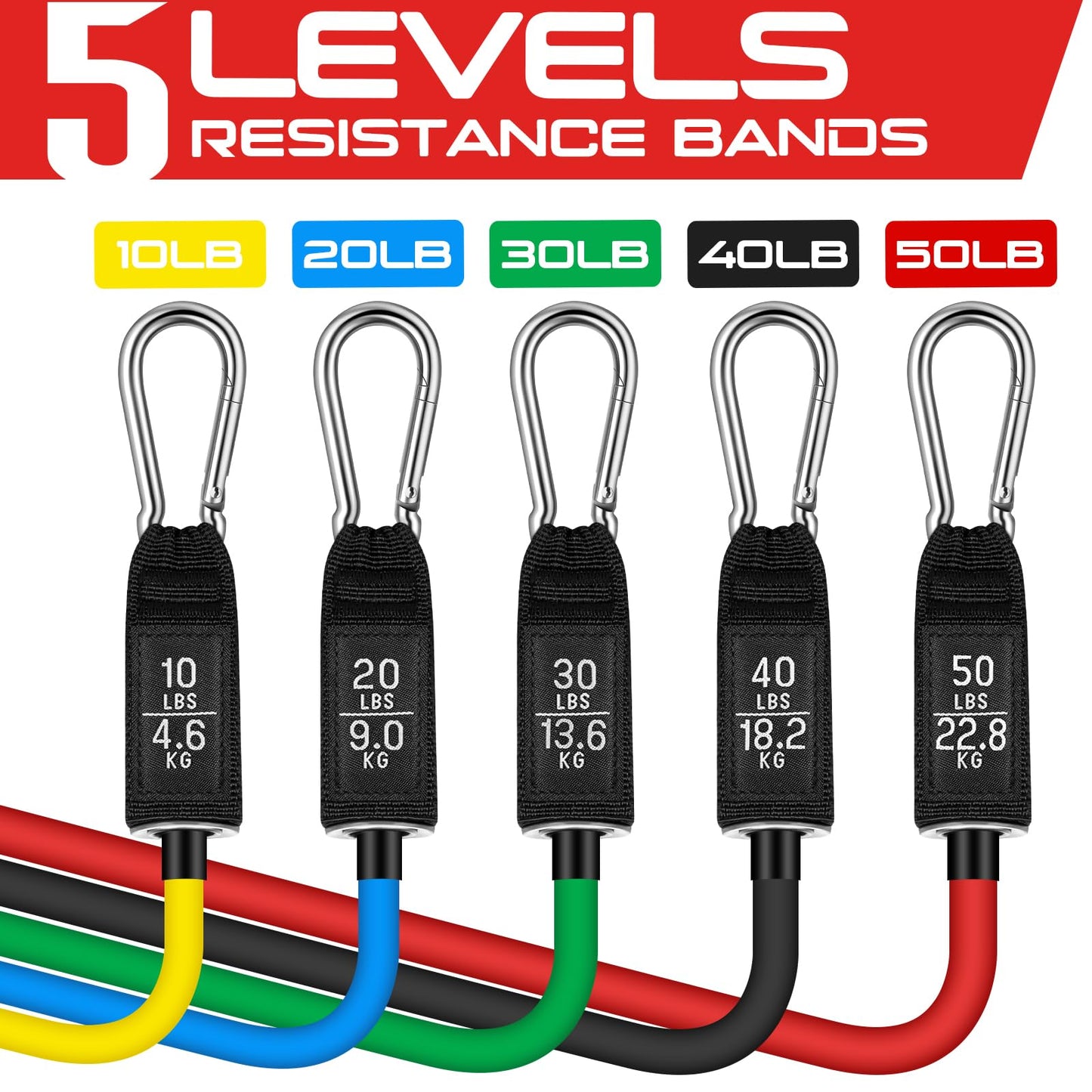 Bandas de Resistencia RENRANRING Negro con Asas para Entrenamiento de 150 Libras para Hombres y Mujeres