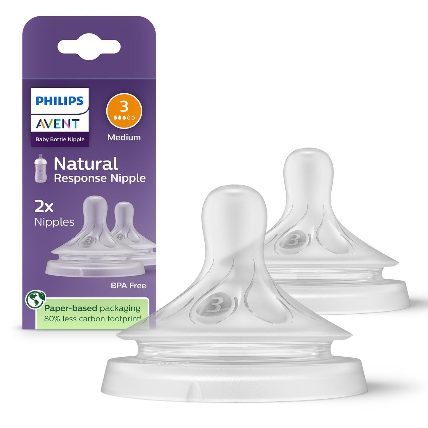 Philips Avent SCY963/02 - Pezón de respuesta natural 3, 1M+, paquete de 2