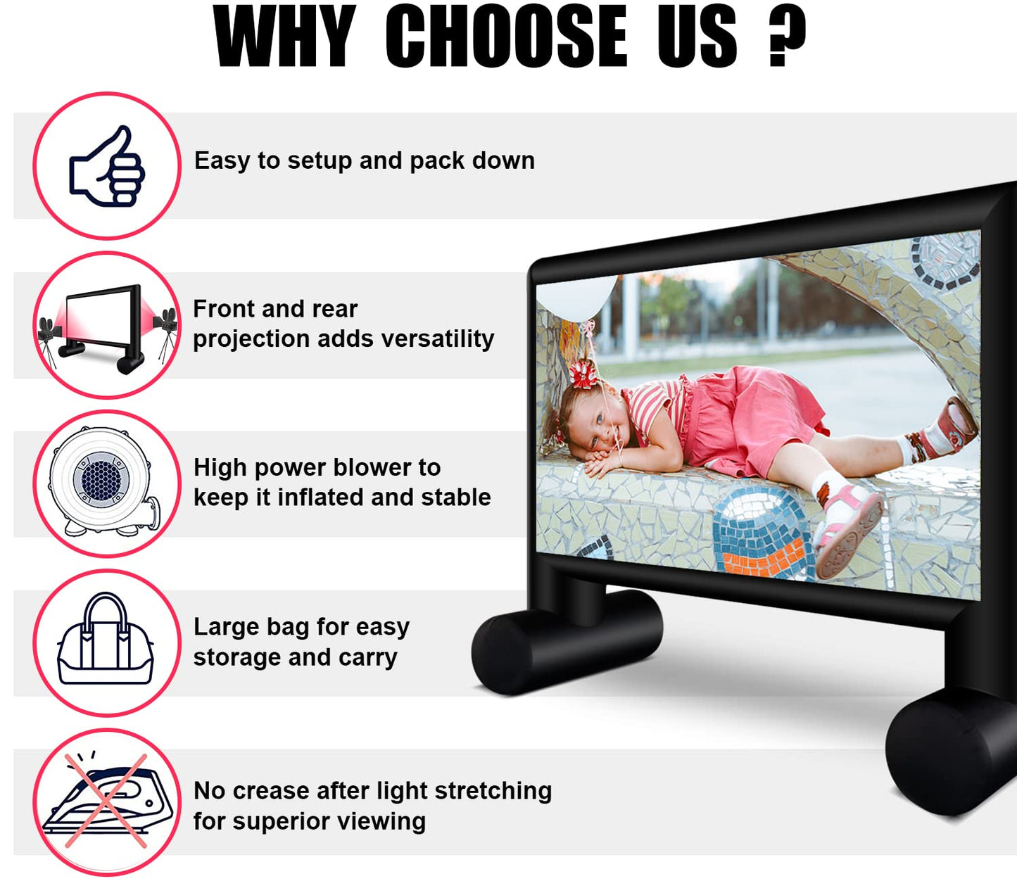 XHYCPY Pantalla de proyección Inflable de 17' con soplador - Soporta proyección Frontal o Trasera para la Noche de Cine en el Patio Trasero