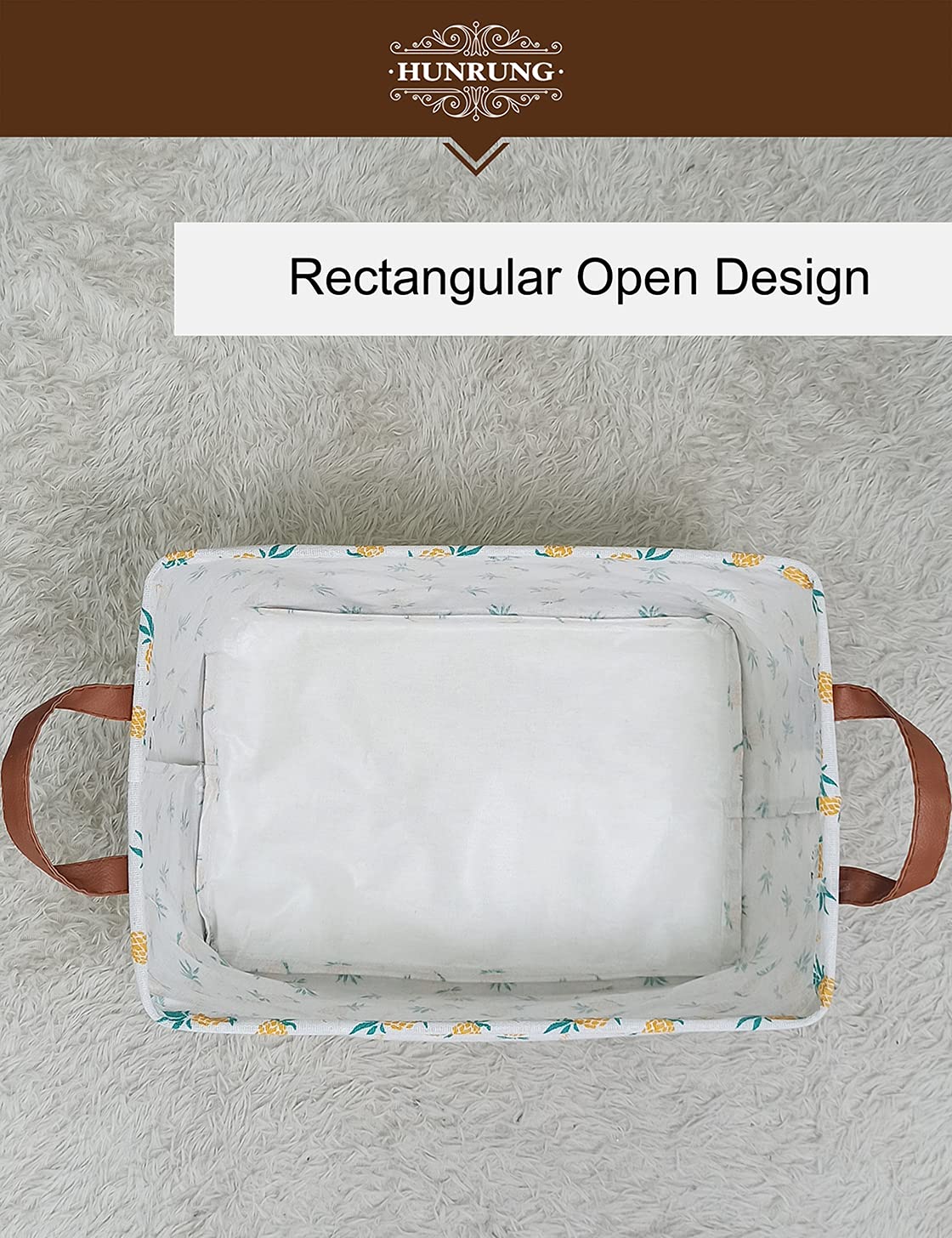 HUNRUNG Cesta de Almacenamiento Rectangular, Linda para Juguetes de Mascota/niños, Libros, Ropa, Perfecta para Habitaciones de niños/Sala de Juegos/estantes, Rectangle Pineapple