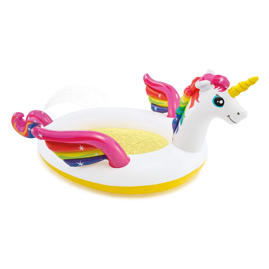 Intex- Inflable de unicornio , para alberca , 107" X 76" X 41", para mayores de 2+