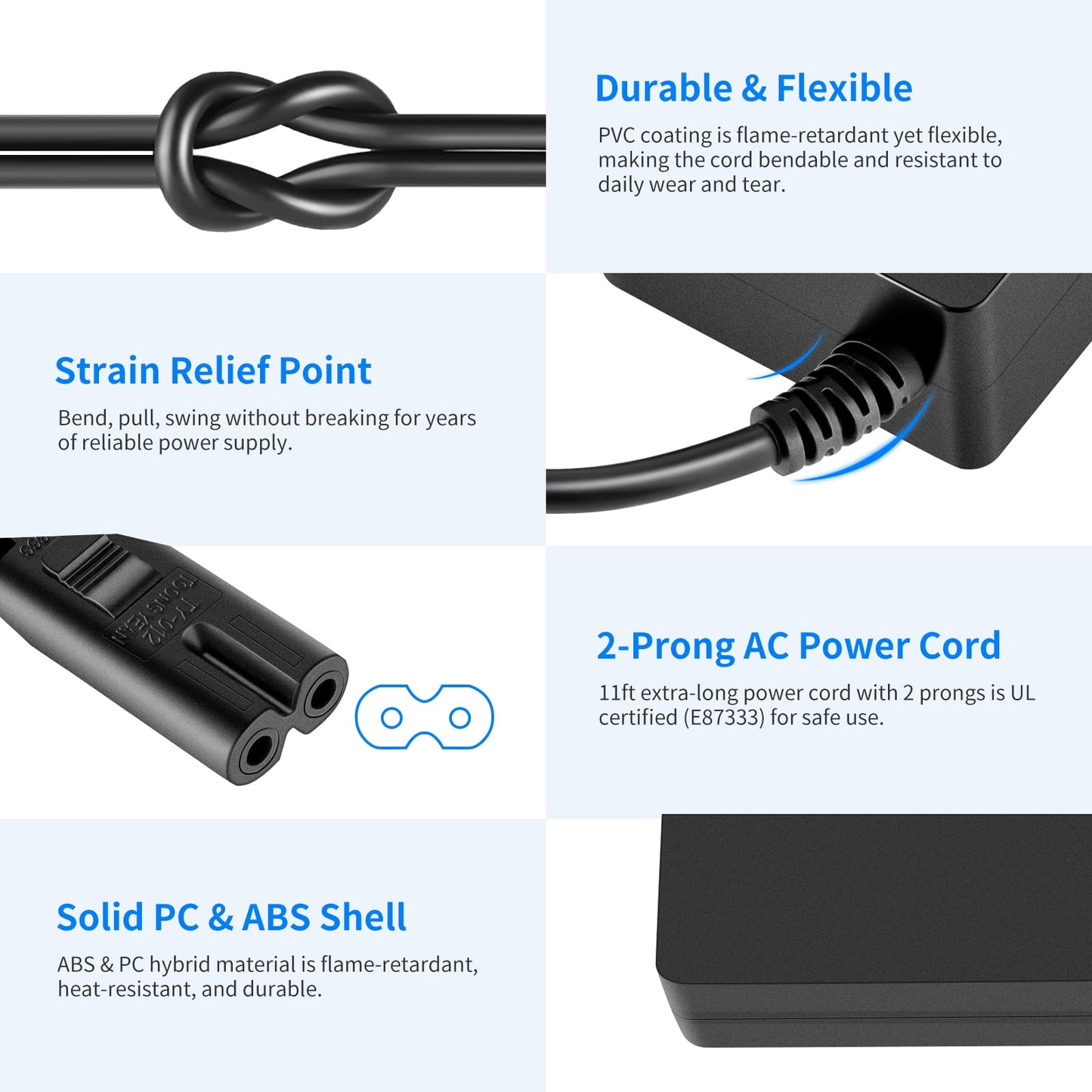 Neewer Photography AC 110V a DC 15V 2.0mm x 5.5mm Adaptador de Corriente con Cable de alimentación 4.8A Fuente de alimentación de Salida para Foto Estudio Anillo luz (Negro)