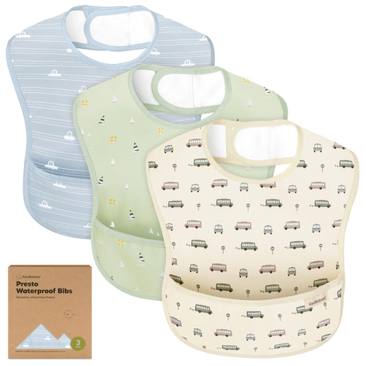 Baberos Impermeables KeaBabies Verde Azul Rosa con Recogedor Talla Única para Bebés y Niños Pequeños