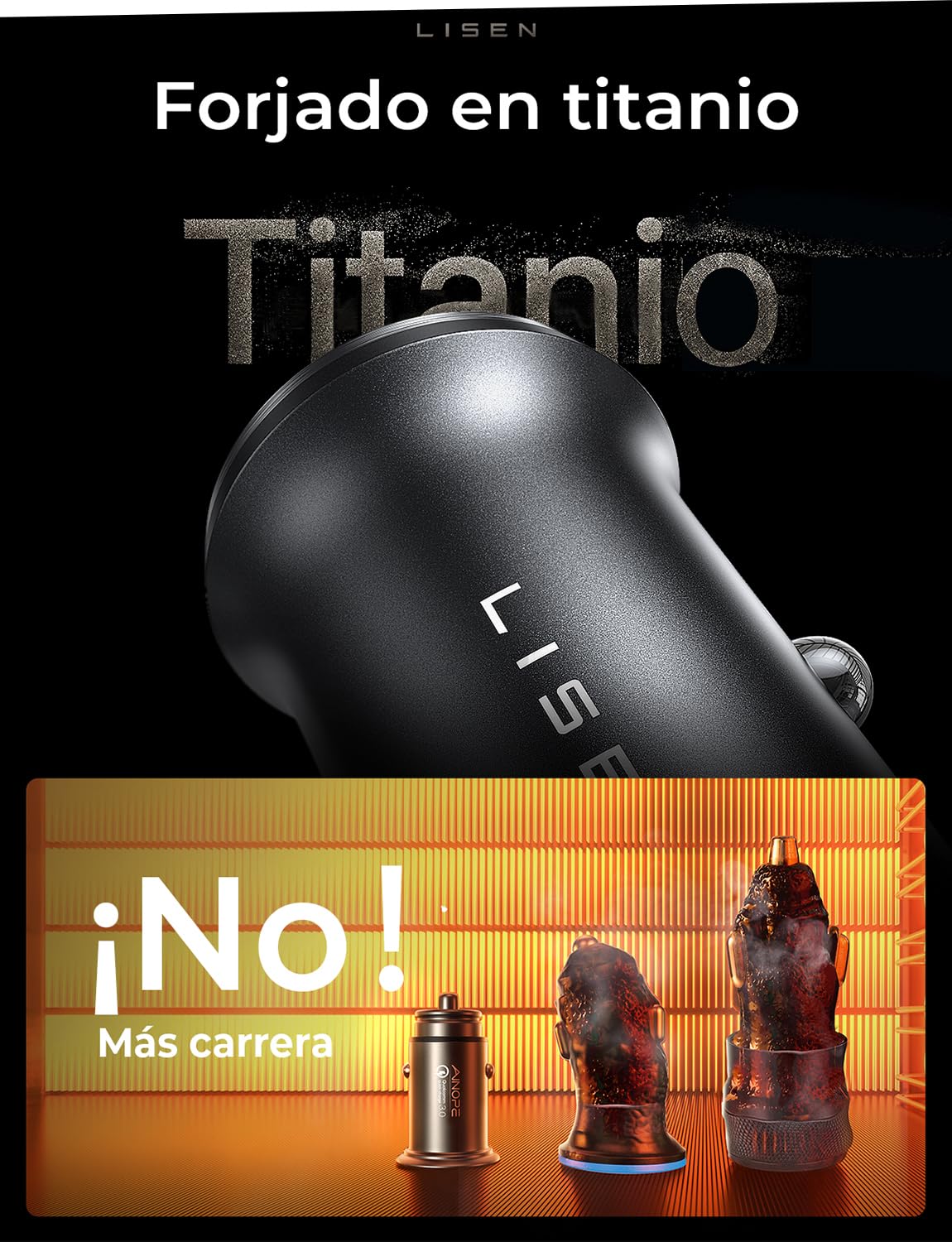LISEN 48W Cargador para Auto Rapida PD 30W, Cargador Auto Tipo C QC 18W, Todo el Metal para Carro, Compatible con iPhone 16/15/14 Pro MAX, Galaxy S24 S23 Ultra,Xiaomi,Motorola,Huawei