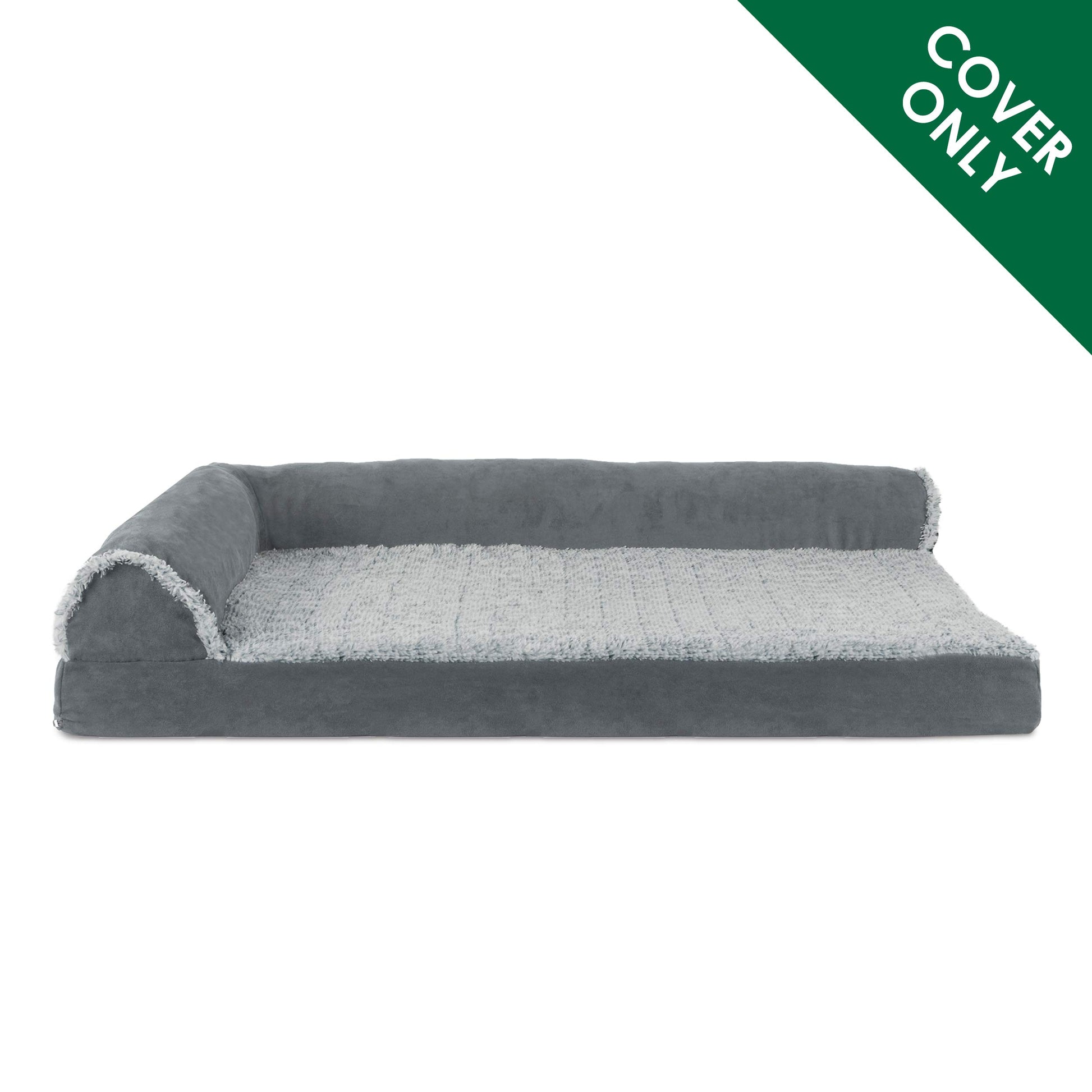 Furhaven Funda de Cama de Repuesto para Mascotas, sofá de Dos Tonos de Piel de Felpa y Gamuza Lavable, Color Gris Piedra, Jumbo Plus (XXL)