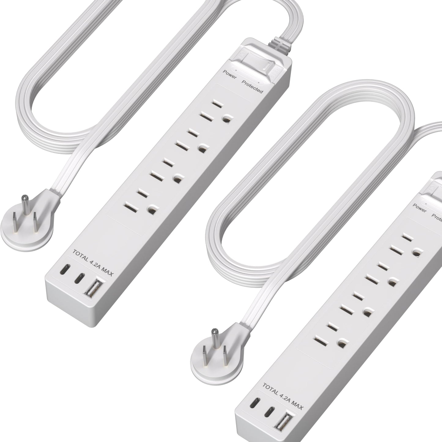 LIDER Extensor de salida con 4 receptáculos, USB tipo A y 2 USB tipo C, enchufe plano ultrafino, tira de alimentación de 4 tomas, ángulo de 45 grados, protector de sobretensiones, 1500 julios, cable