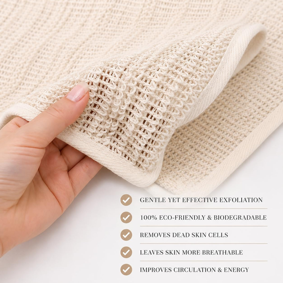 April's Angels Toallita de sisal 100% natural. Exfoliación suave para una piel más suave. Duradera y reutilizable para rostro y cuerpo. 100% biodegradable. Elimina las células muertas y la suciedad