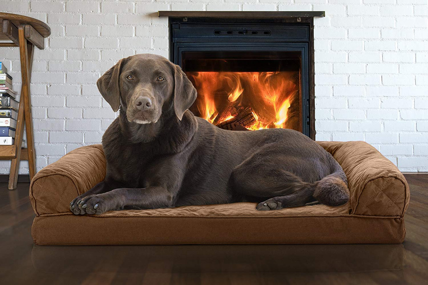 FurHaven Small Quilted Orthopedic Sofa Pet Bed for Dogs and Cats, Wine Red, Café cálido