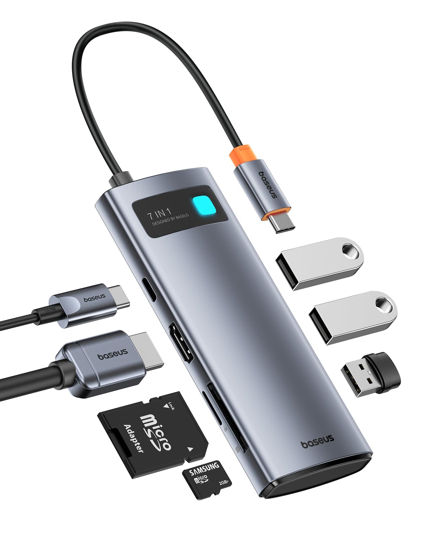 Baseus - Adaptador USB C a HDMI, estación de acoplamiento USB C 4K a 60Hz, Hub USB C 7 en 1 con 3 USB-A, PD 100W, lector de tarjetas TF/SD, base USB C compatible para iPhone