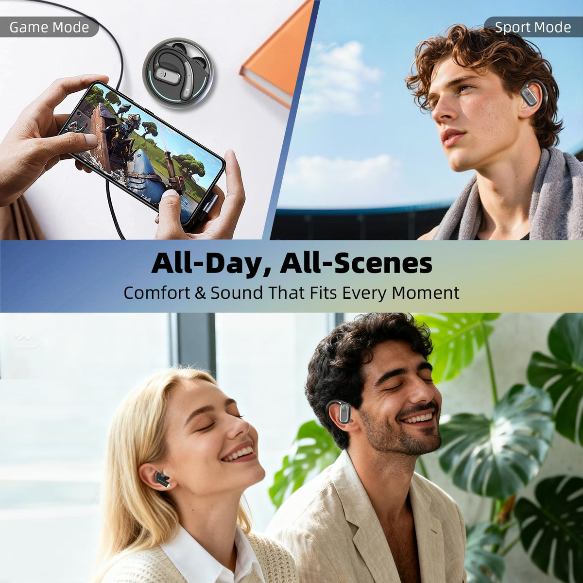 Auriculares Bluetooth 5.4 Inalámbricos xzqioue Negros con Cancelación de Ruido y Control Táctil