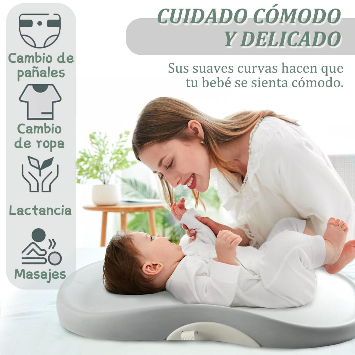 Cambiador para Bebe Lavable E Impermeable 74x44.5cm,Con Correas de Seguridad Suave,Antideslizantes Y Ajustables,Cambiador de Pañales para Bebe para Cambiar Pañales,Ropa,Aplicar Crema Hidratante (Gris)