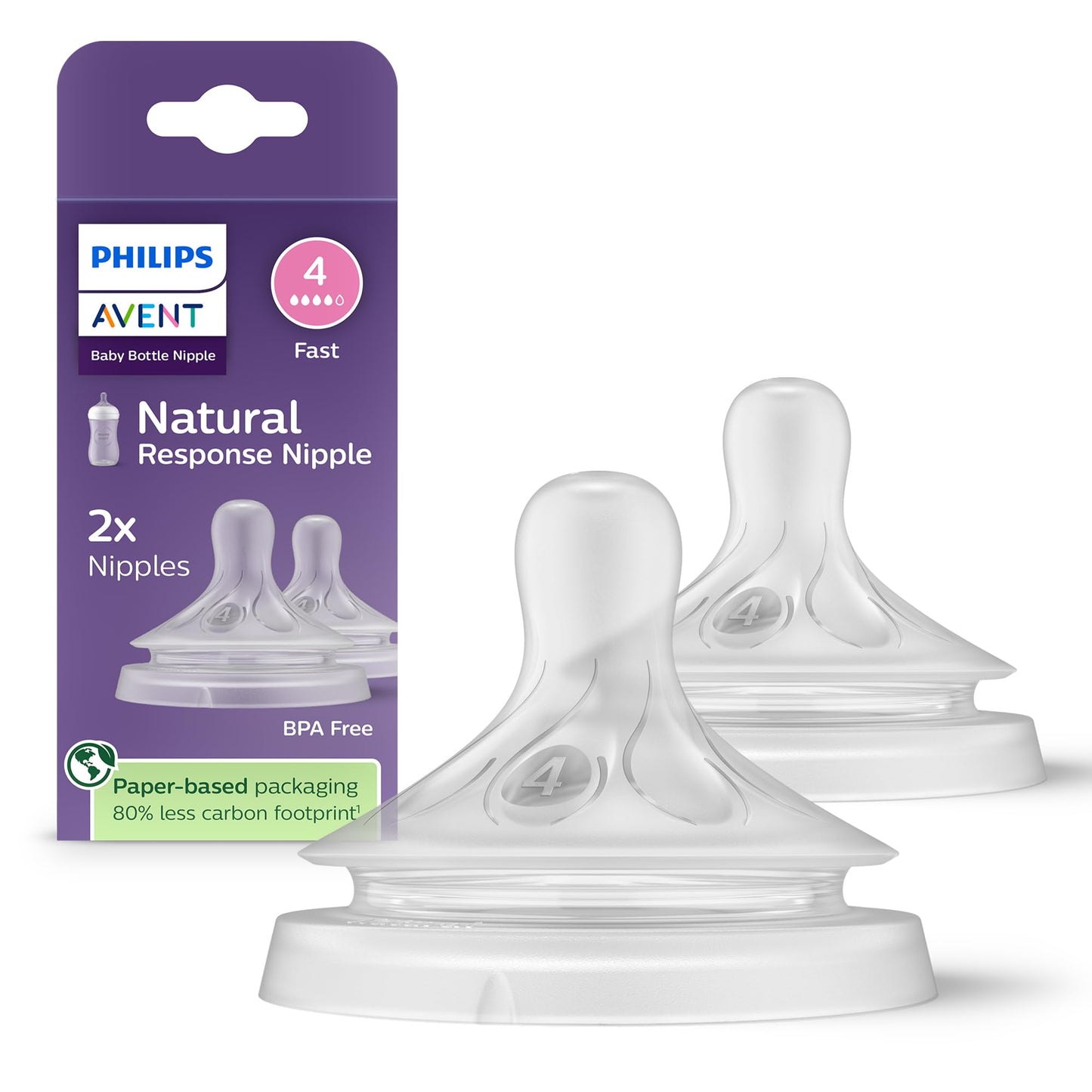 Philips Avent SCY964/02 - Caudal de pezón de respuesta natural 4, 3M+, paquete de 2 unidades
