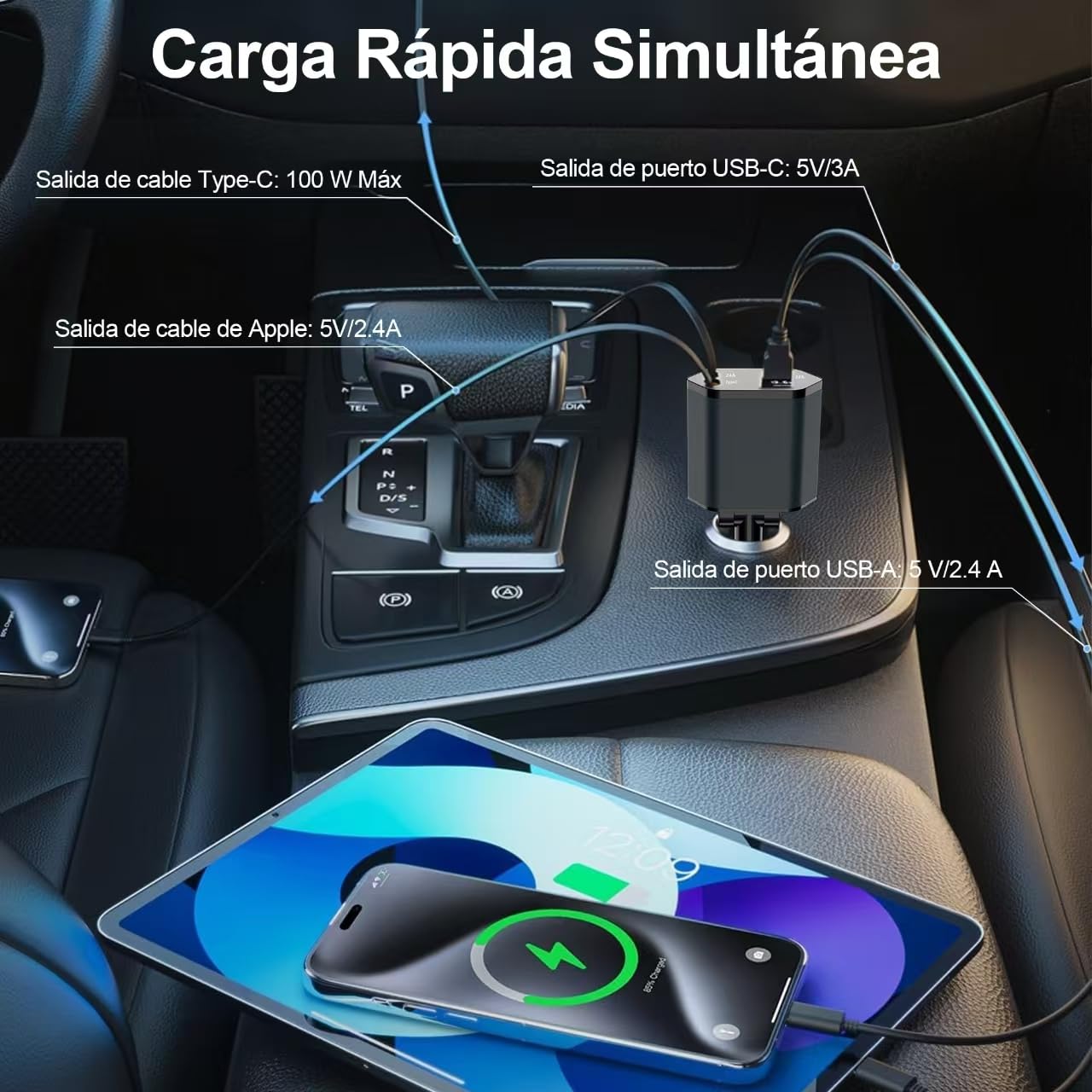 BYASKZIV Cargador para Auto (Negro)