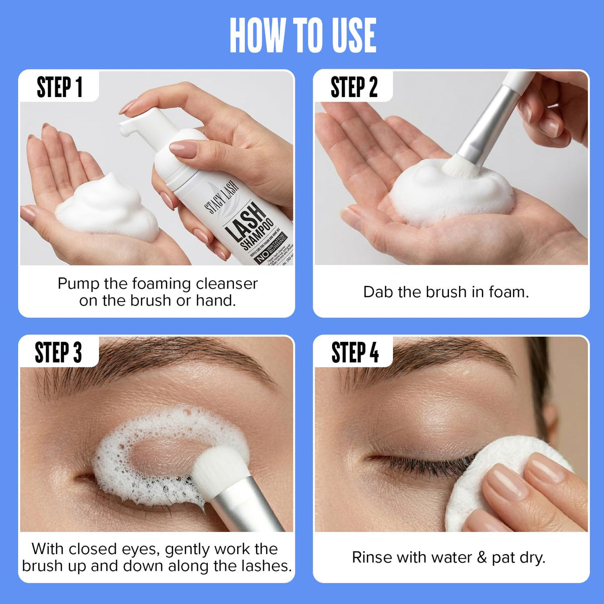Stacy Lash Shampoo de Pestañas 50 ml con Cepillo - Sin Irritación - Sin Aceite - Hecho en USA