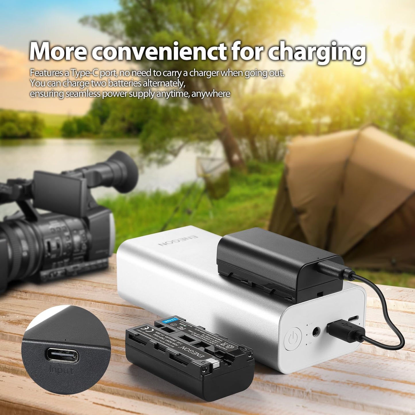 Baterías de Repuesto ENEOGN NP-F550 USB-C con Carga Directa de 2900mAh (Paquete Doble) para NP-F550, Compatible con Sony NP F970, F960, F770, F750, F570, F530, F330, CCD-SC55, TR516, TR716, TR818