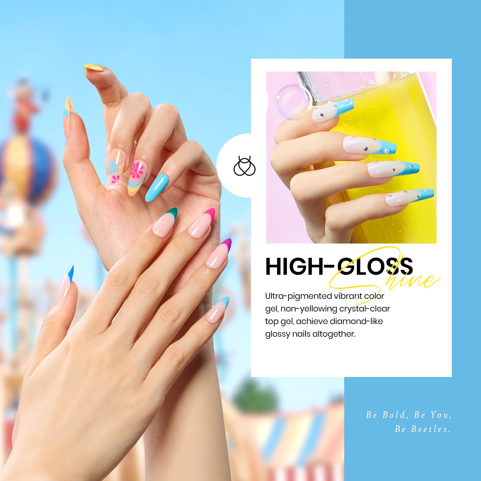 Beetles 20Pcs Gel Nail Polish Kit con 3pcs Base Top Coat Fantasyland Collection 2023 Trendy Primavera Verano Pastel Bright Pink Purple Gel Polish Set Navy Blue Green Glitter Soak Off Led Gel Nail Kit para niñas Mujeres