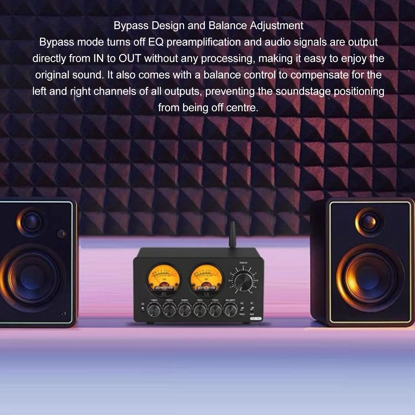 Ecualizador de Preamplificador Yunseity Negro Bluetooth 5.0 para Automóvil con Medidor VU