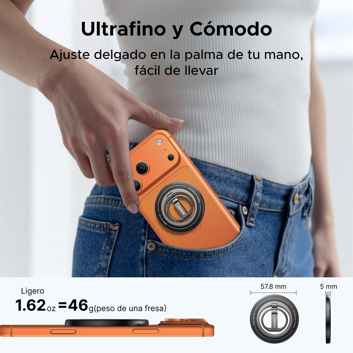 Soporte Magnético UGREEN Plata con Anillo de Doble Cara para Celular