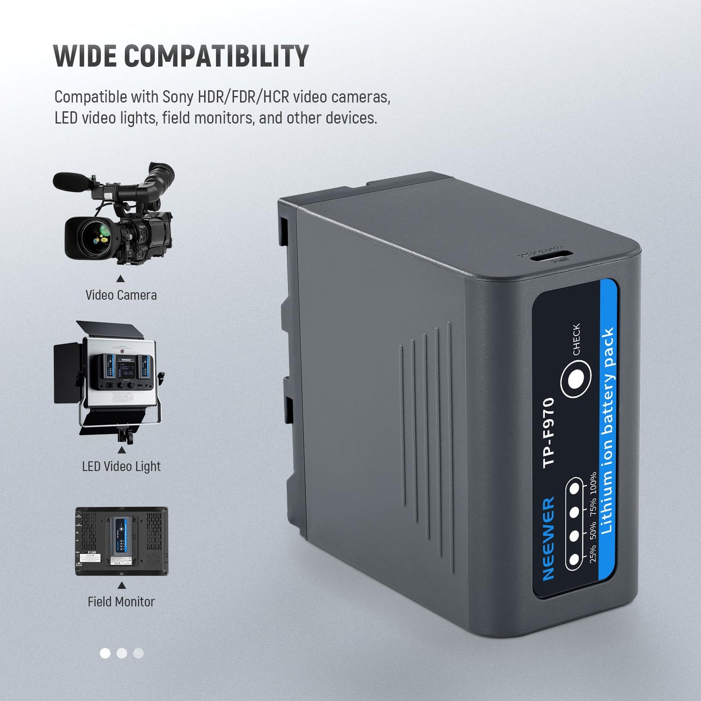 Batería de Repuesto NEEWER Gris 10500mAh NP-F970 Recargable para Videocámara LED
