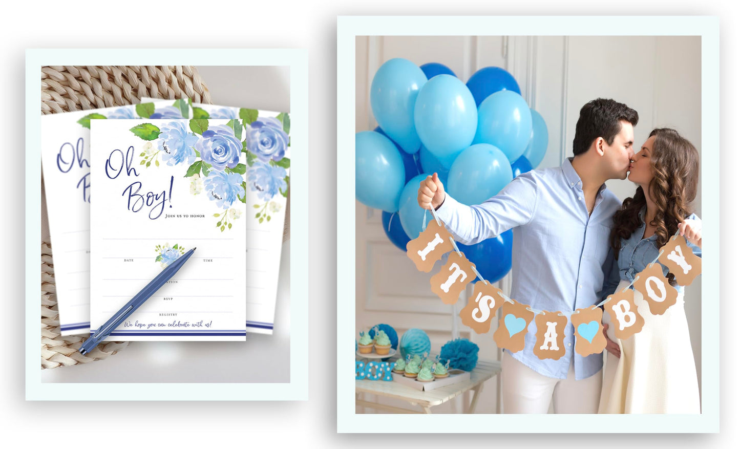 Invitaciones para fiesta de bebé, paquete de 25 unidades, diseño de flores azules