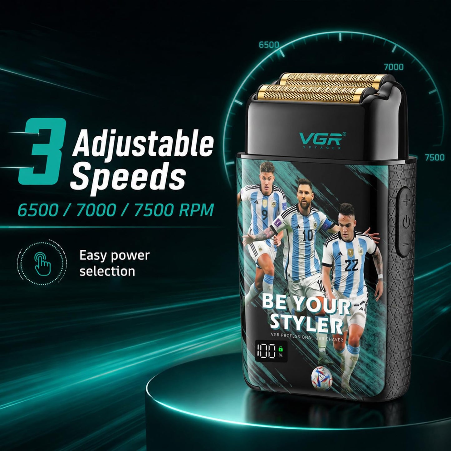 VGR 309 - Afeitadora eléctrica de lámina para hombre, profesional recargable de 3 velocidades con doble lámina de flexión independiente, IPX6 - Afeitadora inalámbrica impermeable para barba, cabeza
