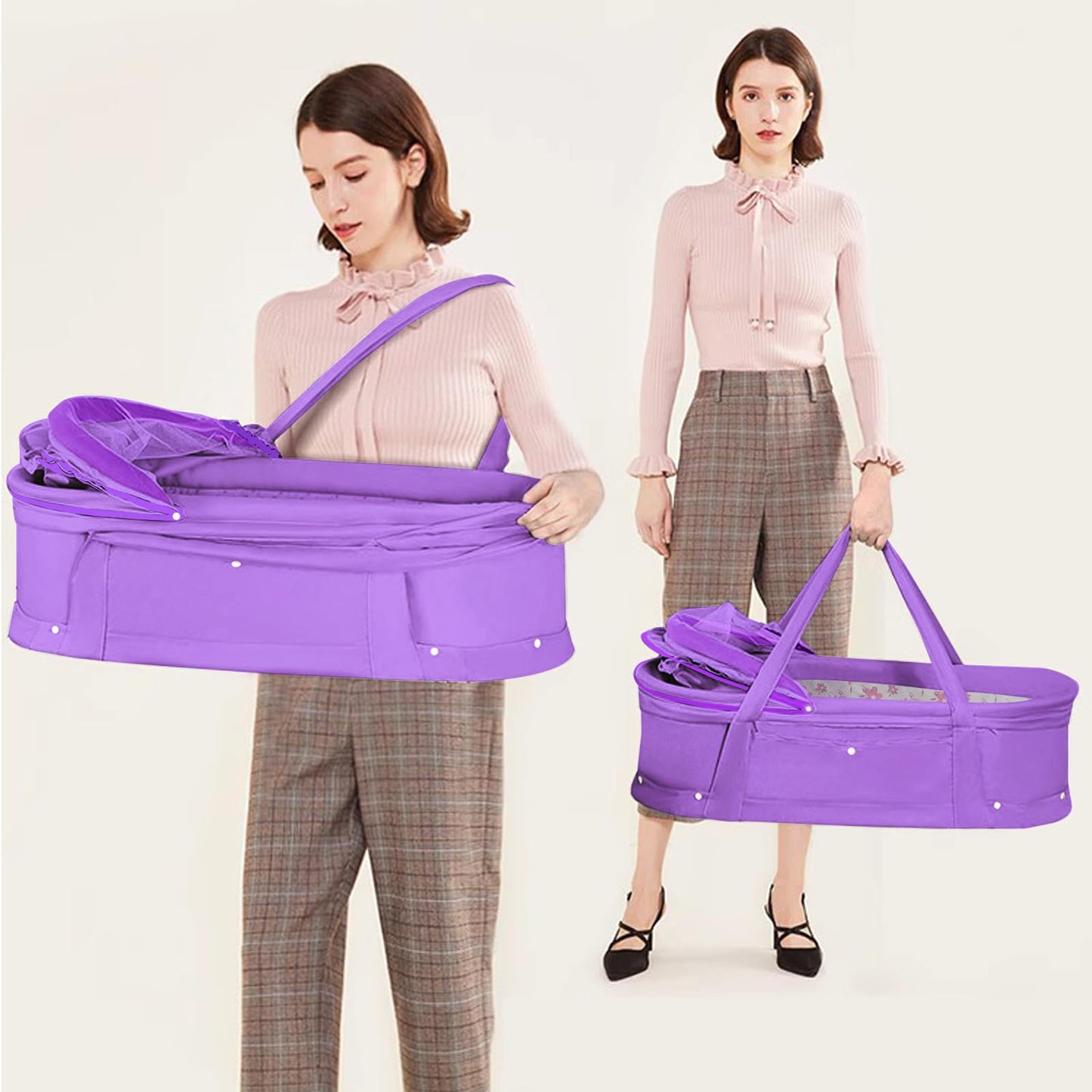 surebaby - Moisés de viaje para bebé, 2 en 1, cuna de viaje portátil plegable con cubierta para sombrilla, (morado)