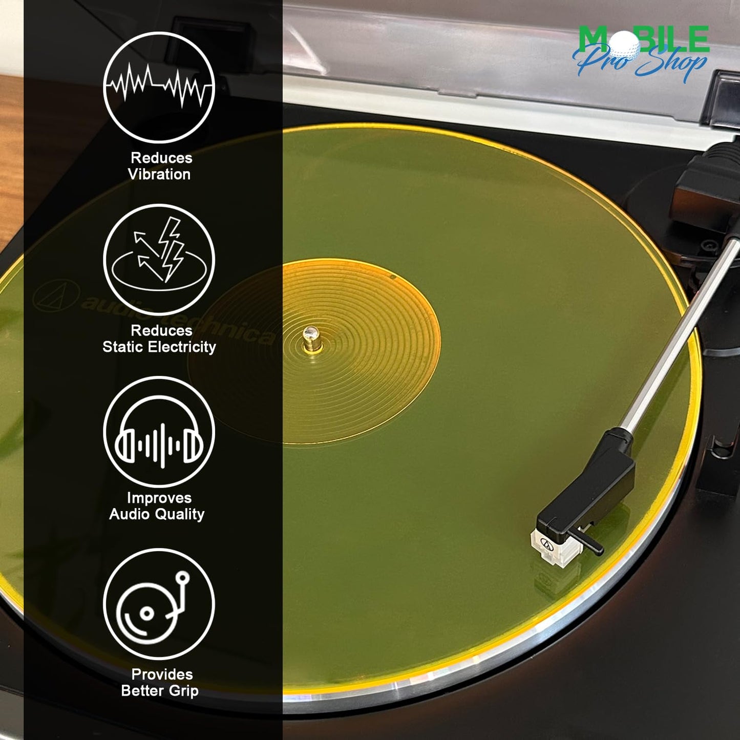 Mobile Pro Shop Turntable Acrylic Slipmat for Vinyl LP Record Players - 2.7mm Thick Provides Tighter Bass & Improves Sound Quality - 12" Platter Mat (Yellow_Lit)